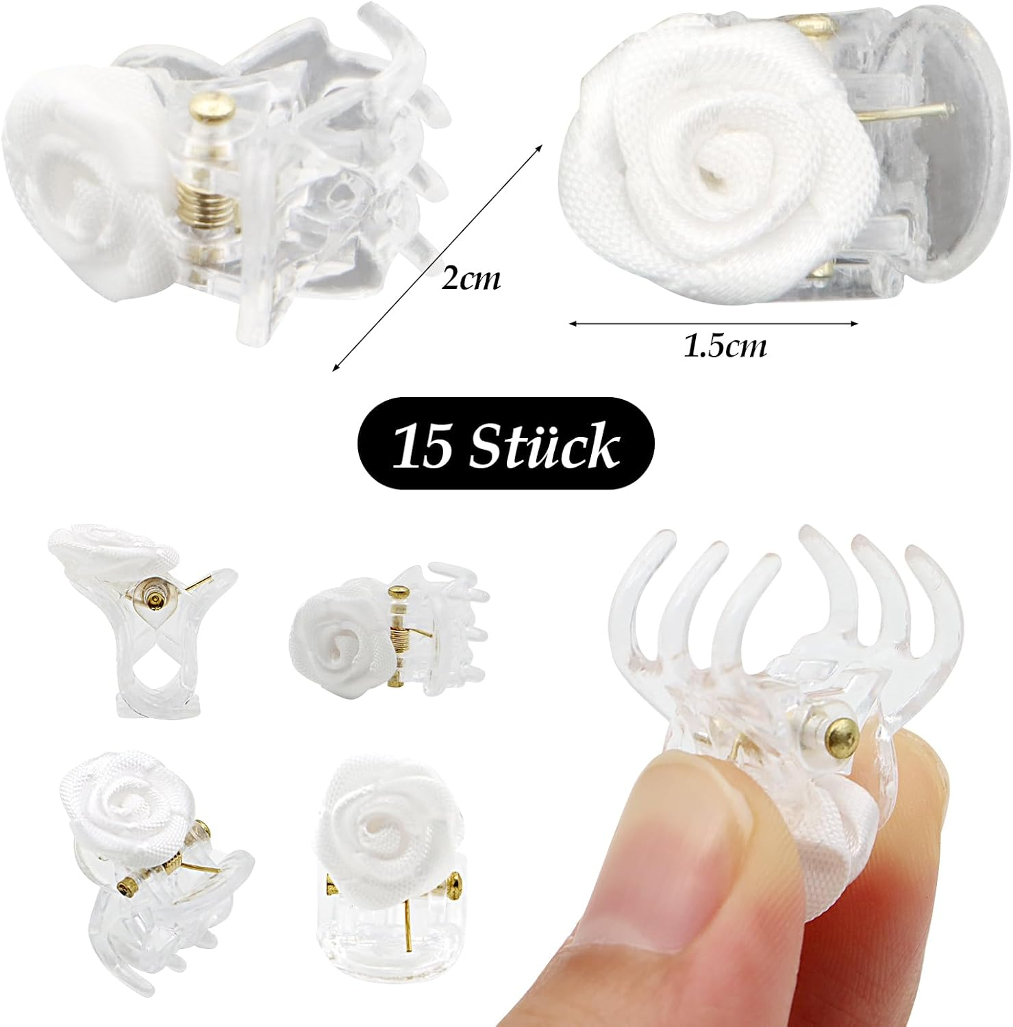 VEGCOO Hair Clips with Rose Petals, Pack of 15 Beige Rose Petals Hair Clips Elegant Small Flowers Hair Clips for Wedding Hair Accessories for Women and Girls image number 6