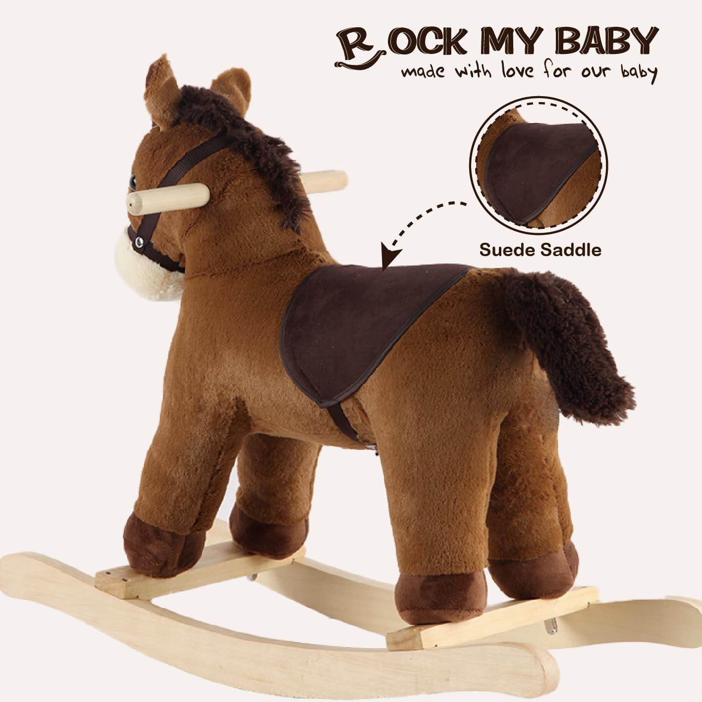 ROCK MY BABY Plush Rocking Horse, Soft Filling Ride on Pony, Rocking Animal, Stuffed Rocker for Kids 18 Months and up (Dark Brown) image number 5
