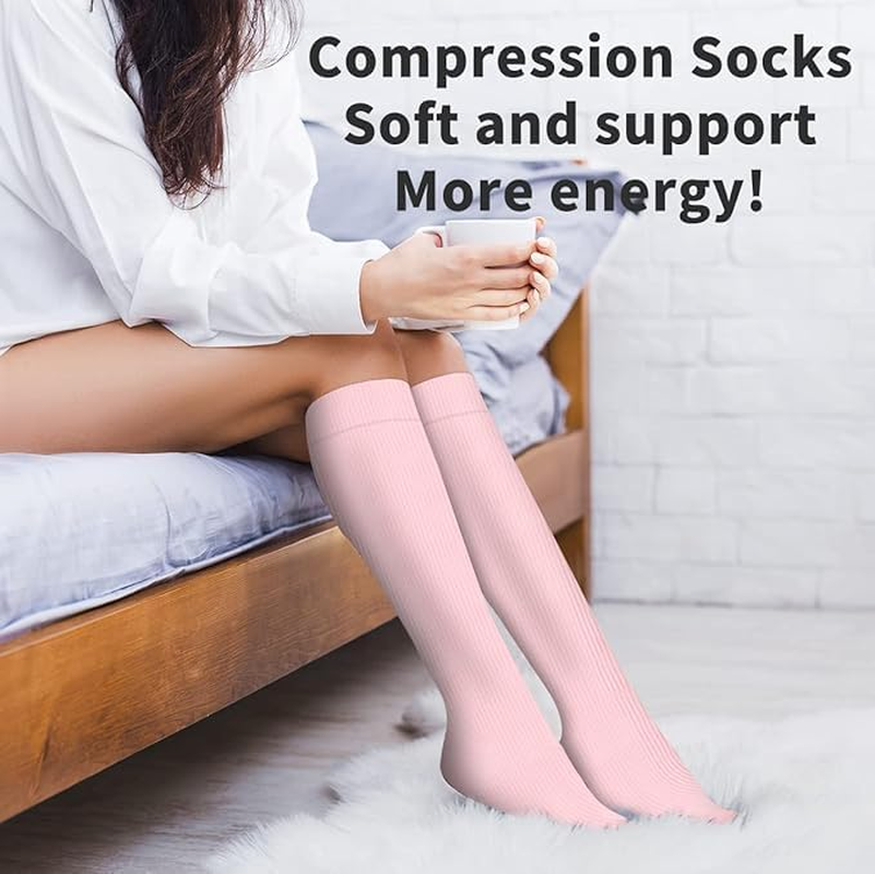 Compression Socks for Women & Men&mdash;6 Pairs Long, Comfortable Support&mdash;For Running, Athletic, Nursing, Travel, Office, Hiking, Post-Workout&mdash;Unisex Size S/M image number 1