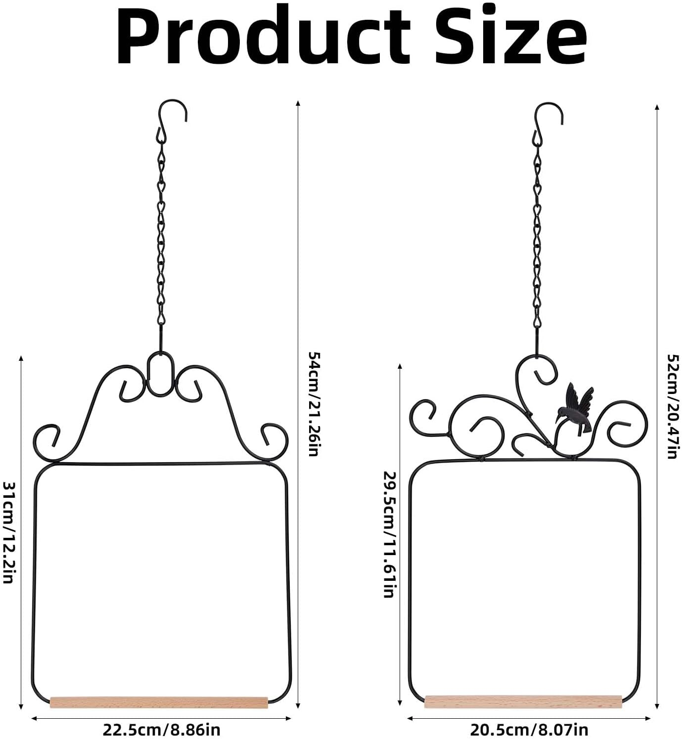 2PK Hummingbird Swings and Perches, Metal Frame Bird Swing with Wooden Dowels and Hanging Chains Bird Cage Accessories for Garden Patio Window Trunk Lawn Tree Branch Decoration (Black) image number 2