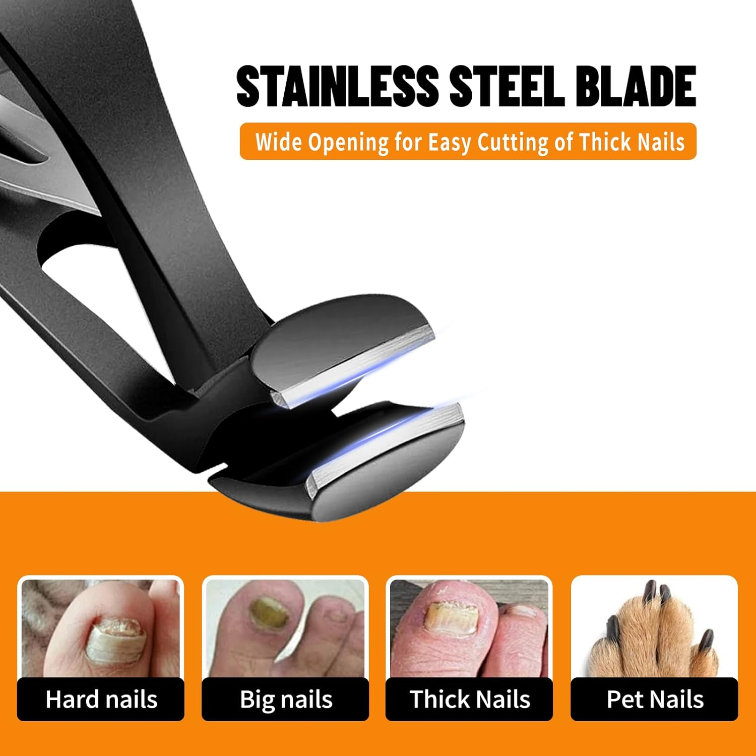 Angled Head Nail Clippers,Toenail Clipper with Metal Nail File for Men and Women,Silver image number 1