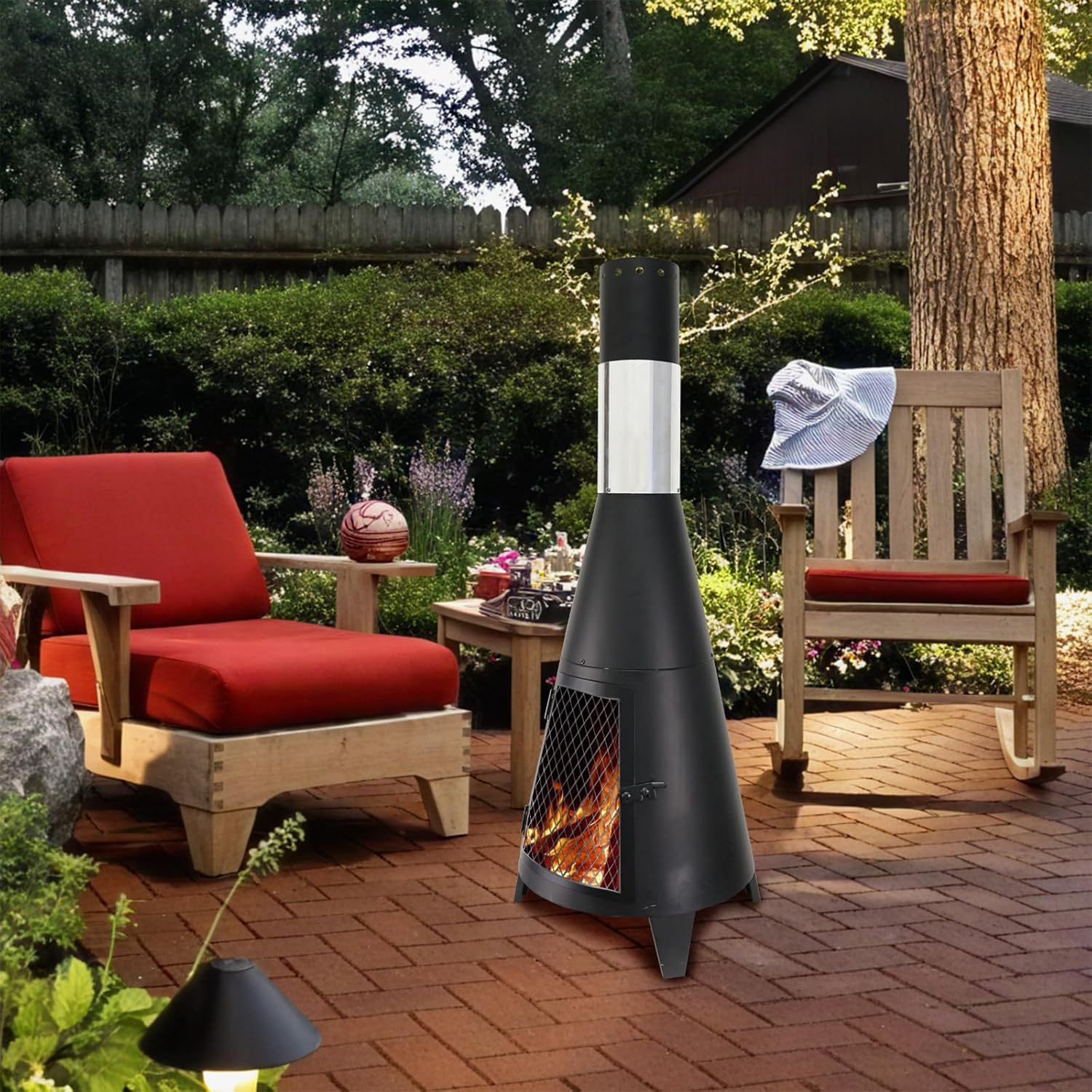 Ptlsy 43Inch Tall Chiminea Outdoor Fireplace Wood Burning for Backyard and Patio Wood Burning Rocket Fire Pit image number 2