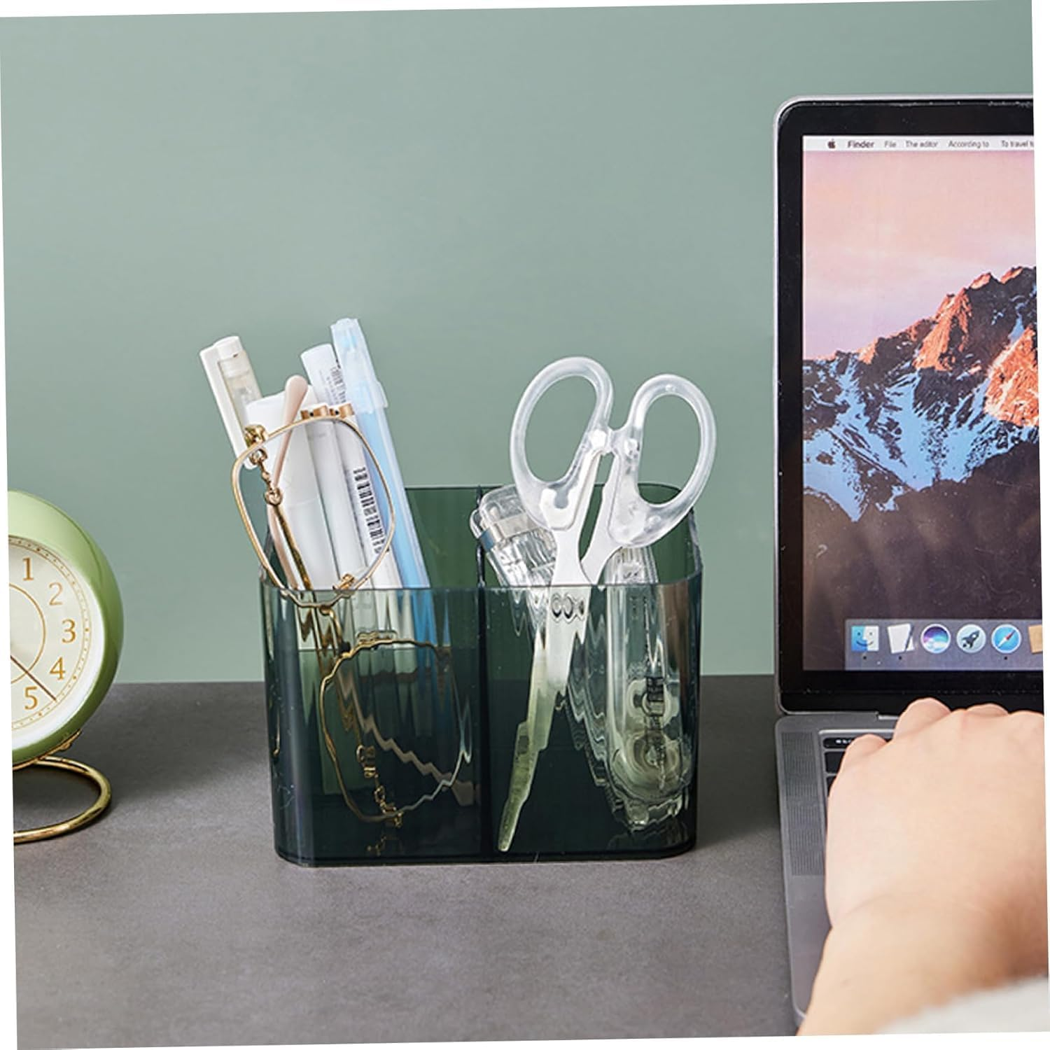 3 Grids Apothecary Jar Organizer, 1Pc 3-Section Cotton Ball Swabs Dispenser,3-Section Clear Bathroom Organizer Jar 3 Grids Cotton Swab Pad Ball Holder Container, Green