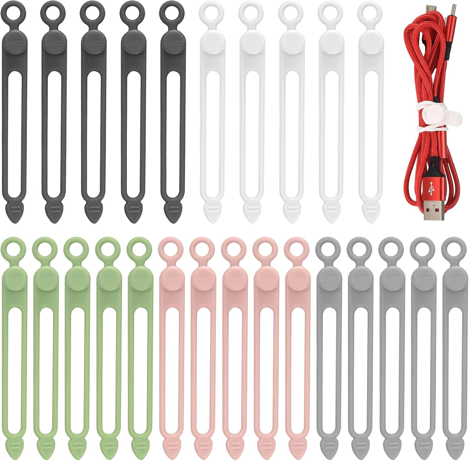 25 Pcs Silicone Cable Ties, Reusable Cable Straps Wire Organizer, Cable Management Cord Organizer for Fastening Earphone Phone Charger Home Office Desk Kitchen Appliances Cable Cords Wires image number 1