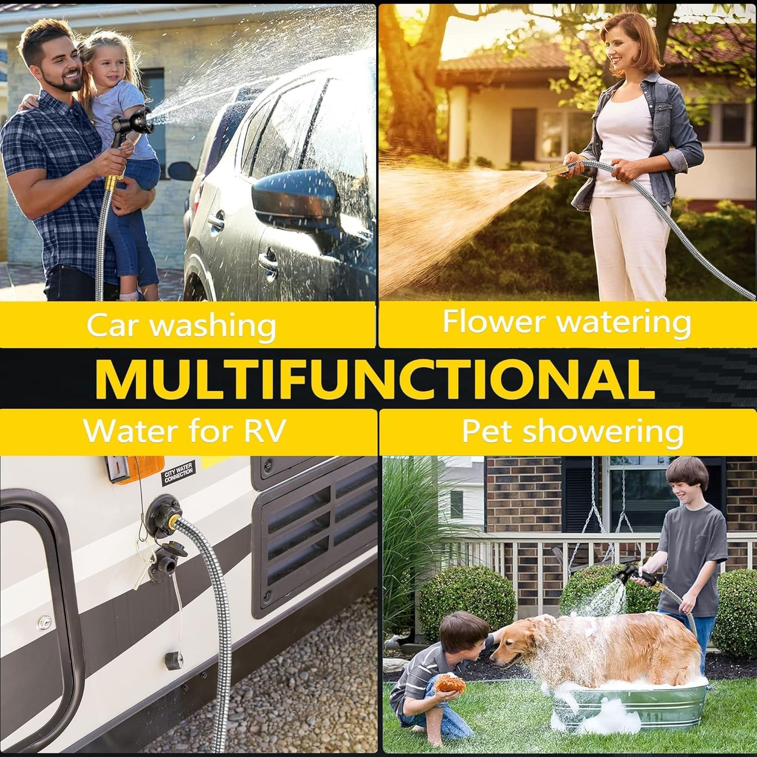 Garden Hose 50Ft, Heavy Duty Stainless Steel Water Hose, No Kink, Lightweight and Flexible, Easy to Use and Store, Strong and Sturdy, Suitable for Yard and Lawn image number 4