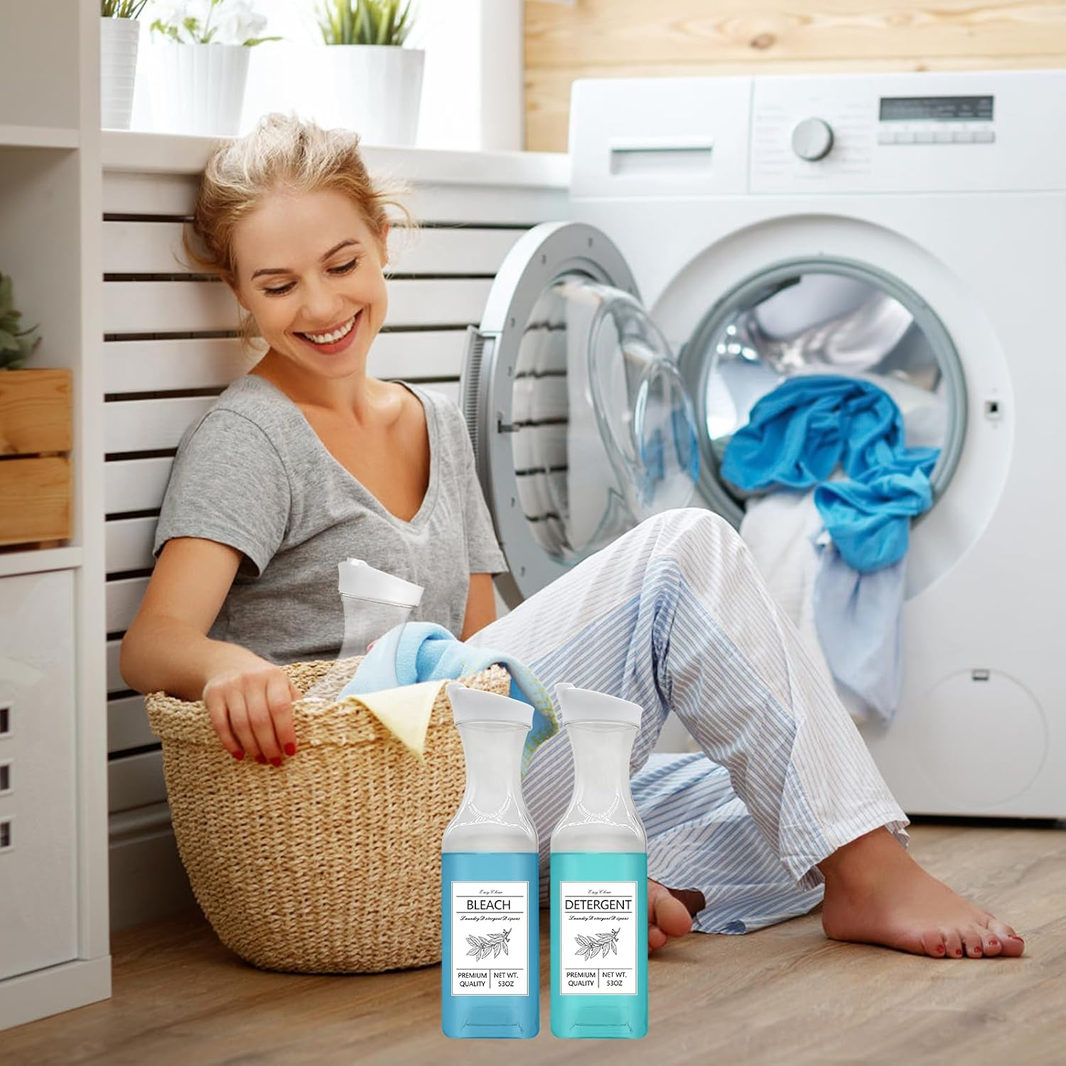 4 Pcs 53Oz Laundry Detergent Dispenser,Laundry Soap Dispenser for Laundry Room Decor,Liquid Laundry Detergent Dispenser for Fabric Softener,Bleach,Powder,Beads image number 4