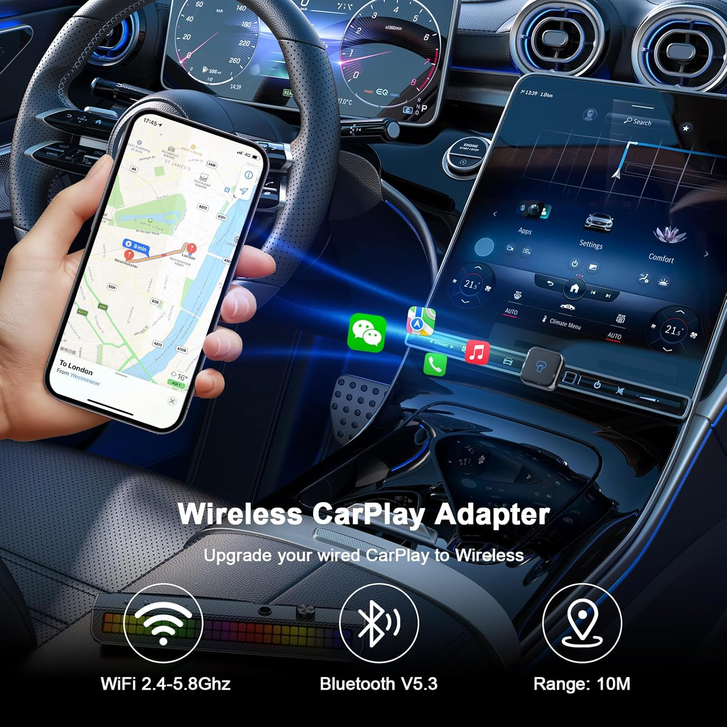 Wireless Carplay Adapter for Iphone, 2025 Upgrade Convert Wired Carplay to Wireless, Mini USB Design with Built-In Wired Apple Car Play Adapter, Plug-And-Play, Stable Connection Car Play for Iphone image number 4
