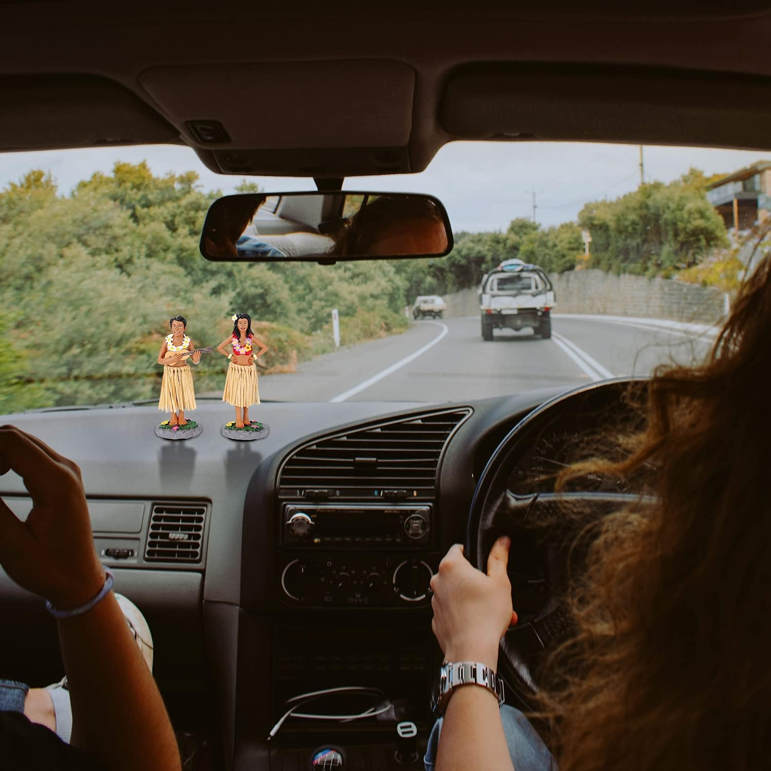 Hula Girl Dashboard Bobbleheads for Driver Hula Boy Dashboard Decorations Hula Dancer Dashboard Bobble Hula Girl Couple Mini Size 4.72" High（2 Pack） image number 2