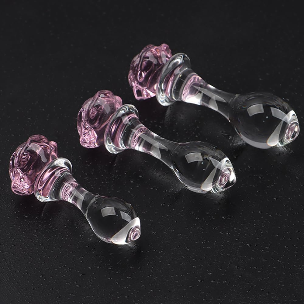 3-Piece Rose Glass Anal Plug Set, Crystal Glass Anal Plug,Anal Trainer, Crystal Butt Plug,Anal Expander Training Sex Toys Anal Masturbation Plug for Men Women Gay and Couples image number 3