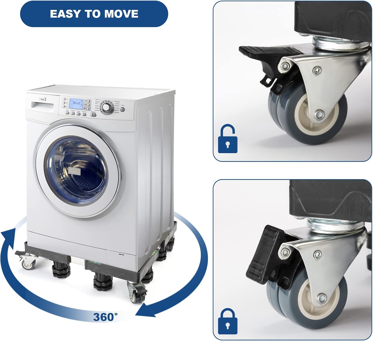 Nefish Washing Machine Stand Base Furniture Dolly Mini Fridge with 8 Strong Feet and 4 Wheels Refrigerator Washer Dryer Pedestal Mobile Roller Cart for Appliance, Black image number 2