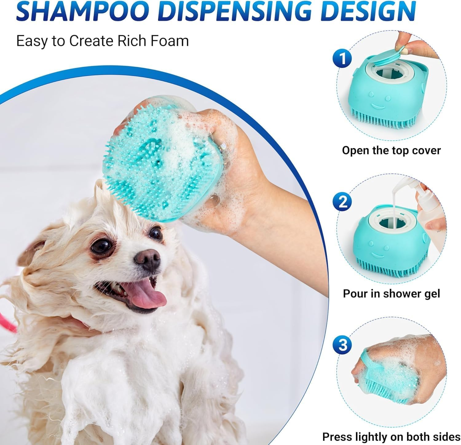 6PCS Dog Bath Brush with 3Pcs Dog Toothbrush, Dog Scrubber for Bath, Dog Shampoo Brush with Adjustable Ring Handle, Dog Shower Brush for Long Short Hair image number 5