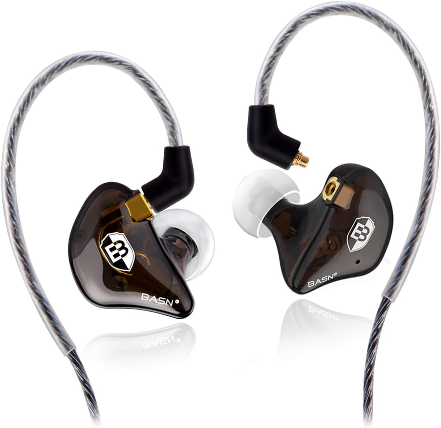 BASN In-Ear Headphones Flexible Universal-Fit in Ear Earbuds Noise Isolating In-Ear Monitors Headphone with Detachable Cables Brown
