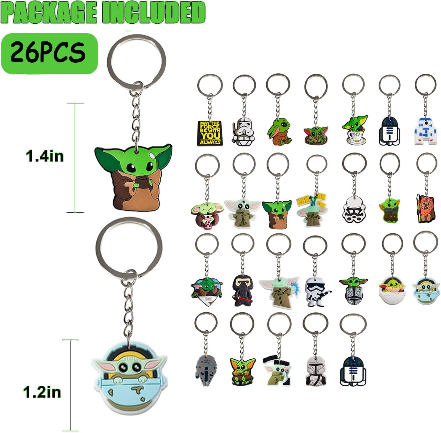 YUANHUISHENG 26PCS Baby Yoda Key Chains Party Favors Set, Baby Yoda Keychain Party Supplies Classroom Exchange and Game Prizes Gift for Kids Boys and Girls image number 1