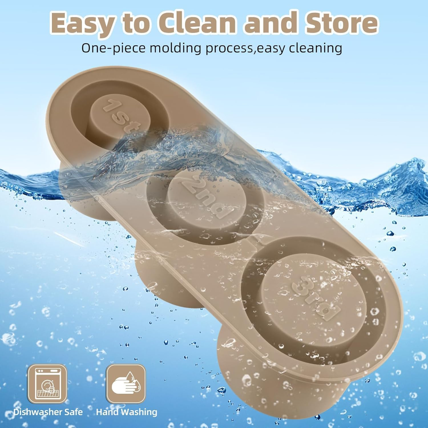 Tcamp Tumbler Ice Mold, Ice Cube Tray with Lid and Bin for 30-40 Oz Tumbler Cup, Silicone Ice Cube Molds for Chilling Cocktails, Whiskey, Drinks, Coffee, Tea, Ice Maker (Brown) - Black image number 4