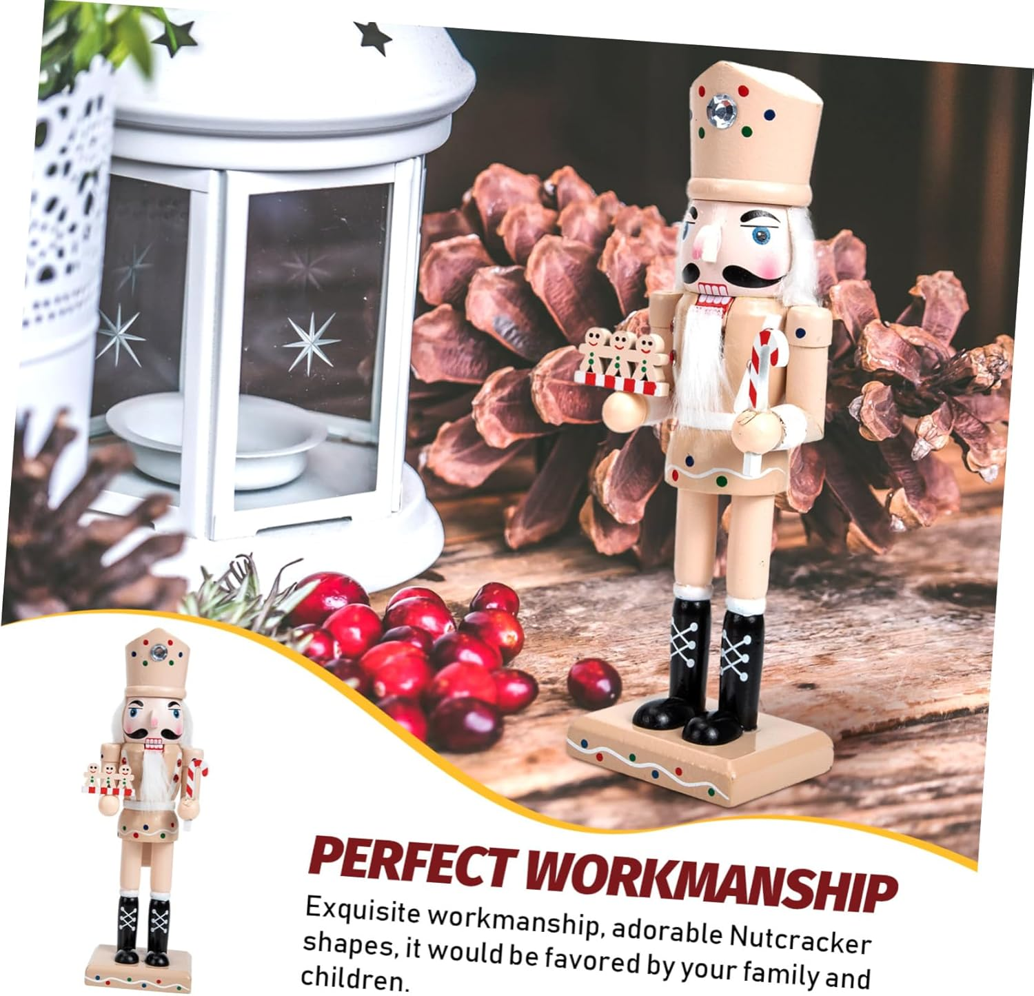 Creative Wooden Nutcracker Ornament Gingerbread Design for Christmas Home Decor Adorable Desktop Adornment for Household Decorations and Showcase Display image number 4