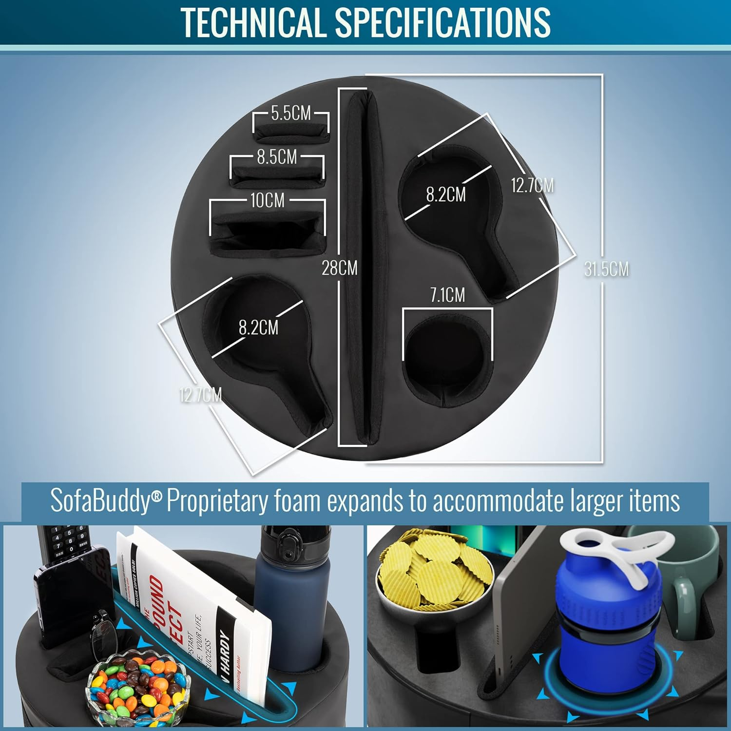 Convenient Couch Cup Holder, Couch Caddy, Sofa Cup Holder. the Perfect Couch Accessory 99D5-Circle-Leather-Black