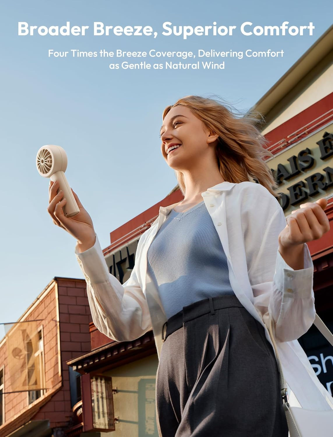 Aecooly Portable Handheld Turbo Fan [24H Max Cooling Time], 4500 Mah 5 Speeds USB Rechargeable Mini Personal Battery Operated Small Pocket Cooling Fan, Travel Essentials, Gifts for Women, Lash - Beige image number 3