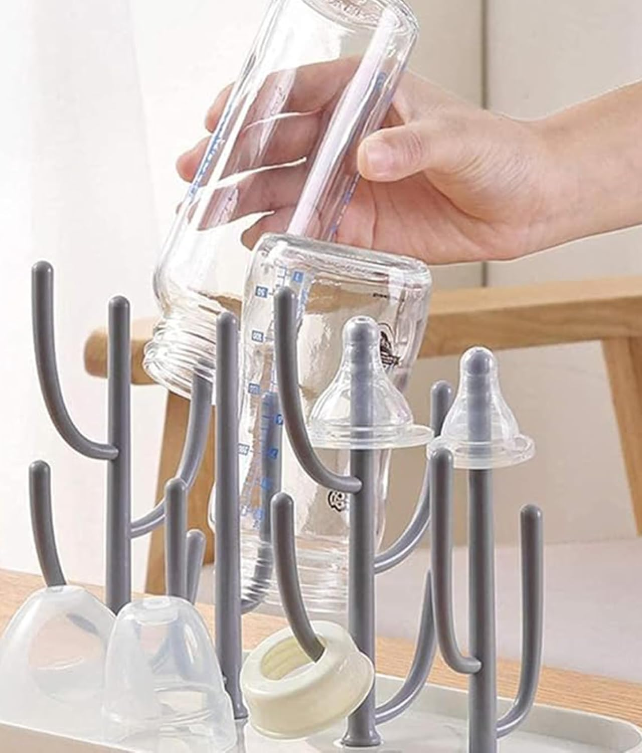 Baby Bottle Drying Rack with Tray, Creative Tree Branch Baby Bottle Dryer Holder,Tabletop Bottle Rack, Suitable for Bottle, Nipple, Cup, Pump Parts and Accessories (White) image number 1
