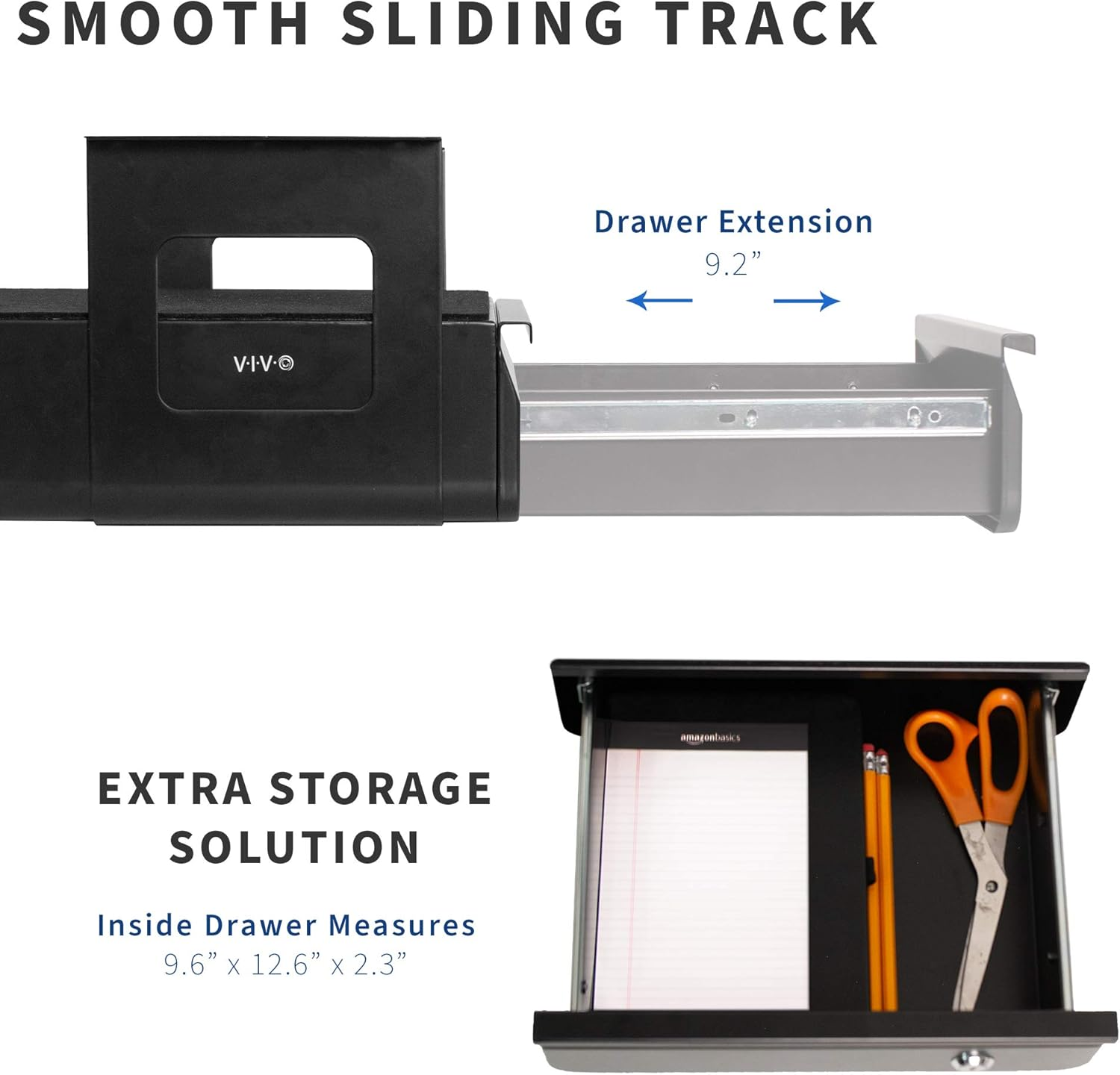 VIVO 13 Inch Secure under Desk Mounted Pull-Out Drawer for Office Desk, Lockable Sliding Storage Organizer for Sit Stand Workstation, Black, DESK-AC03L-B image number 1