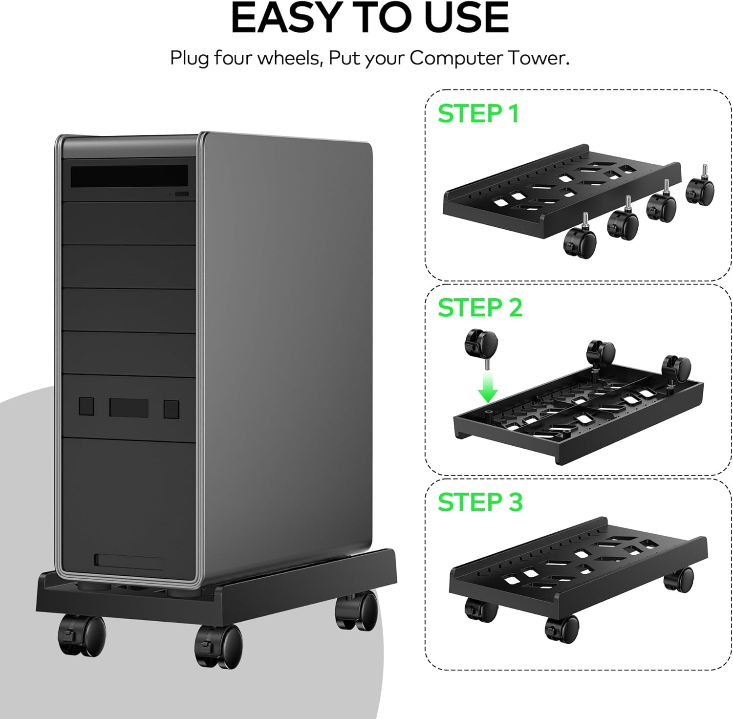 ACS01 Plastic Mobile CPU Stand, Computer Tower Stand, Fits Most Pcs under Desk, Ventilated PC Floor Cart for Office and Gamers, Black image number 3