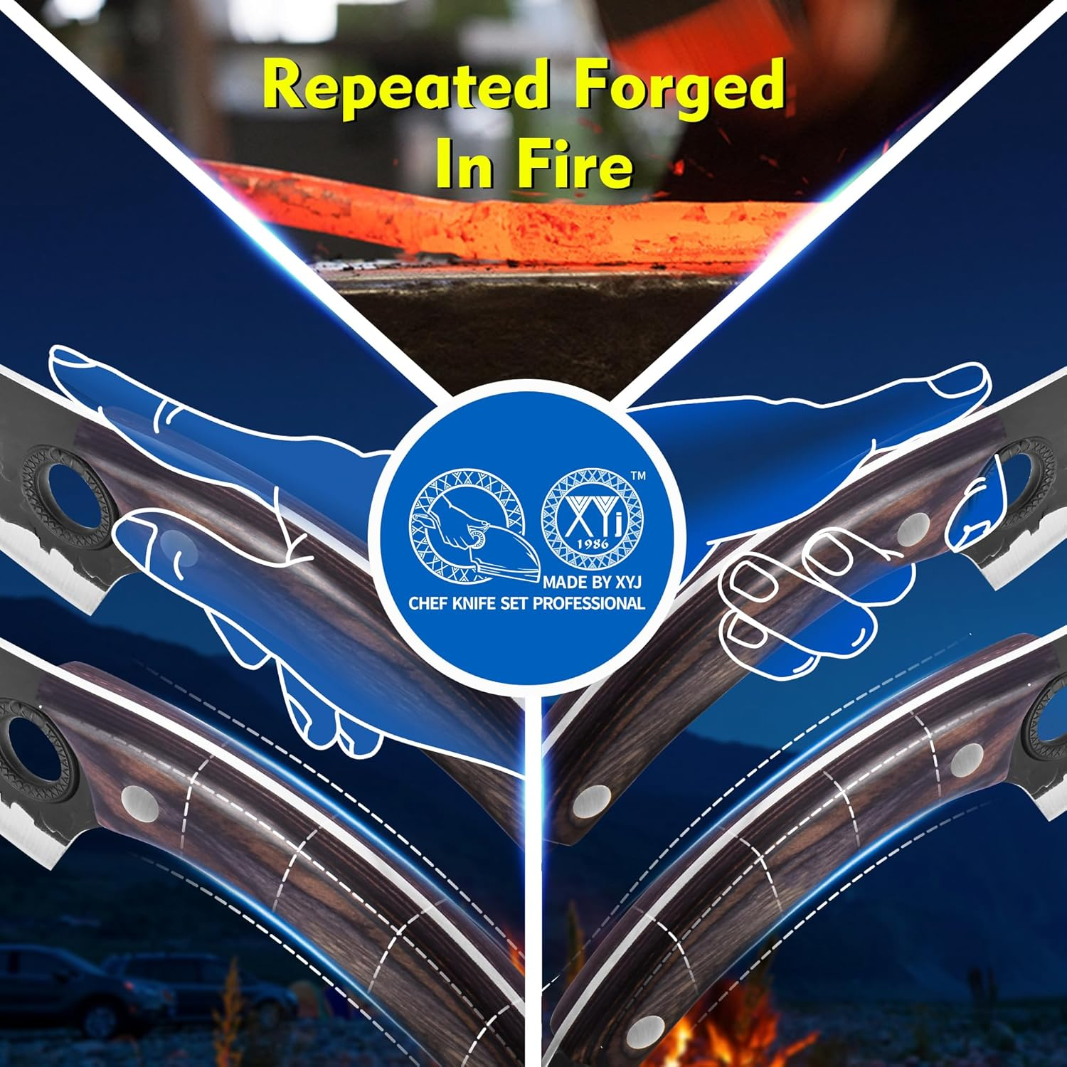 XYJ 10-Pcs Kitchen Knife Set,Forged Chef Knives,Vegetable Meat Cleaver,Carving,Nakiri,Full Tang,Cutlery Knife with Carry Bag,&Poultry Scissor (Coffee) image number 2