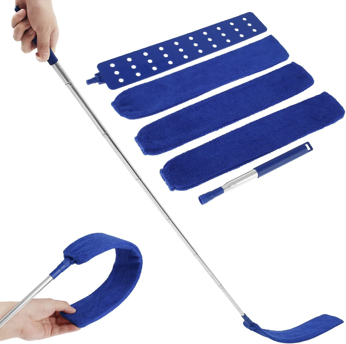 Gap Dust Cleaner, Telescopic Removal Brush Long Handle Duster,Multifunction Retractable Microfiber Flat Gap Dust Brush Gap Mop,Extendable Cleaning Tool, for High Celling Bedroom Window (Grey)