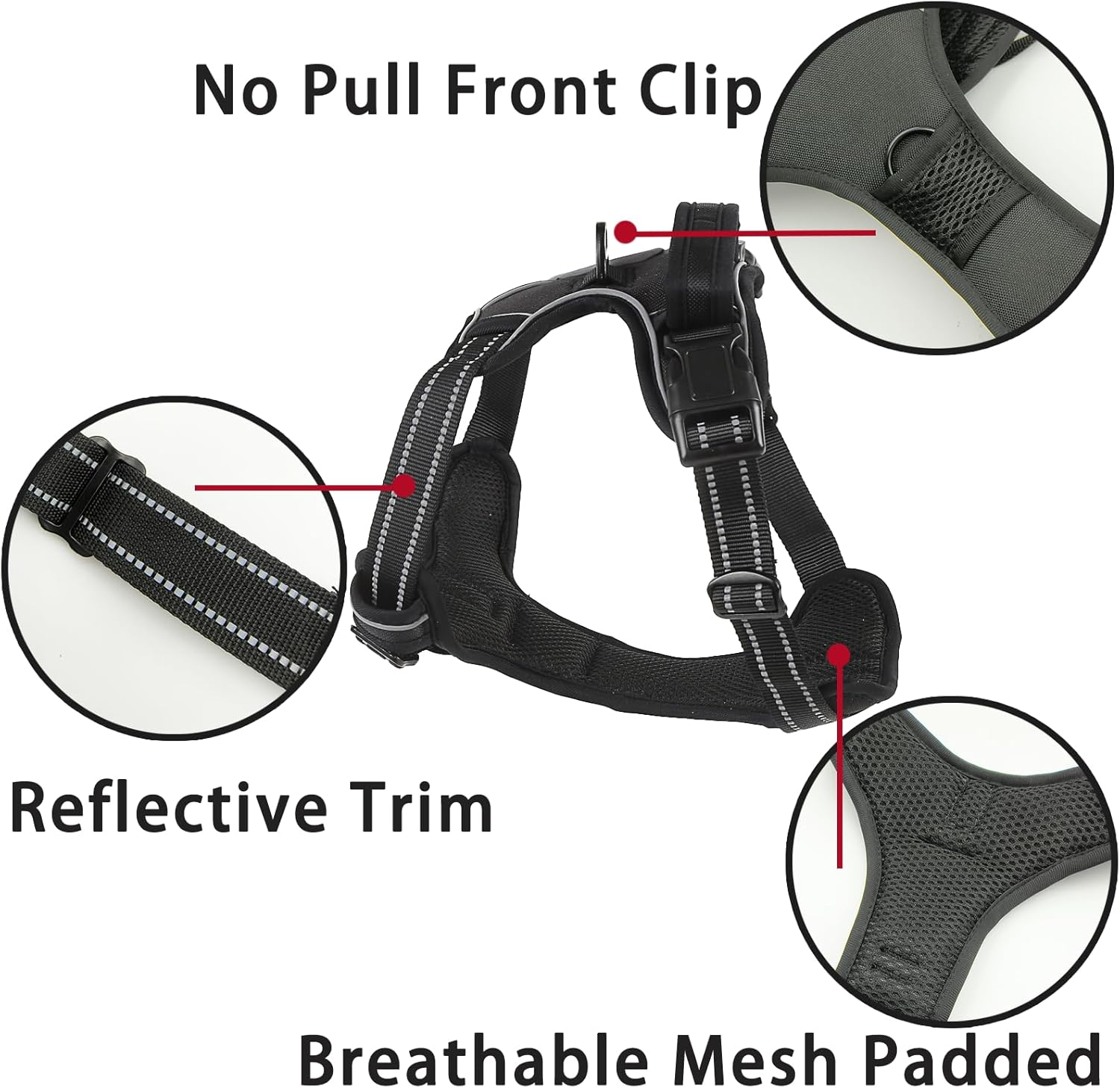 Reflective No-Choke Harness Reflective Adjustable Dog Harness Adjustable Soft Padded Pet Vest Harness Easy Control Dog Harness Big Dog Harness No Pull Dog Harness Front Clip Dog Vest Harness