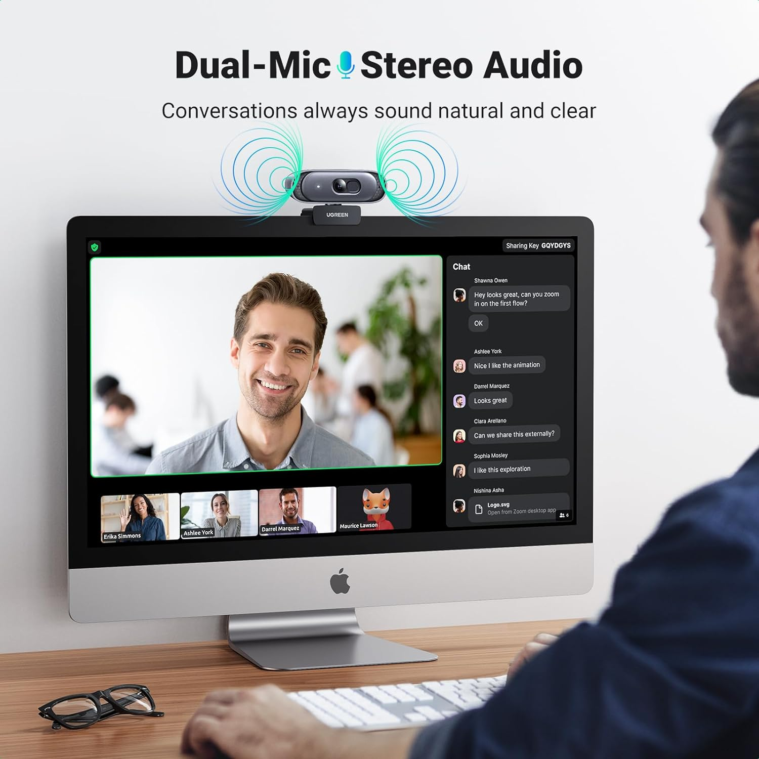 UGREEN 2K@30Fps Webcam for PC, Full HD 1080P@60Fps Web Camera, Auto Focus & Light Correction, Dual Mic for Clear Stereo Audio, Plug and Play for Zoom, Skype, Streaming, Video Calling, Conferences image number 6