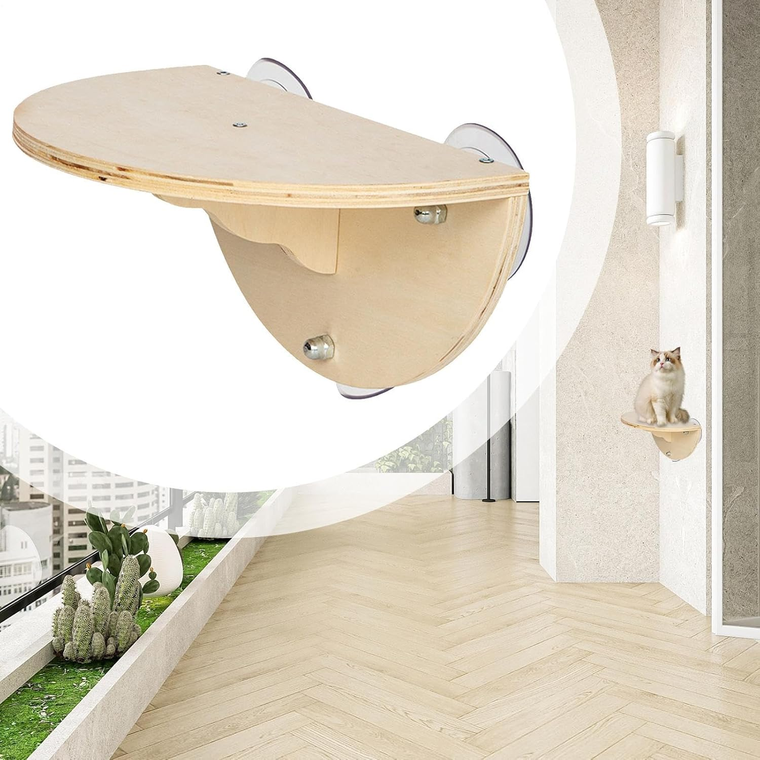 Cat Window Perch - Wooden Kitten Window Perch,Wood Cat Shelf Bed Climbing Seat with 3 Suction Cups Shelf Wall-Mounted for Indoor Cats image number 3