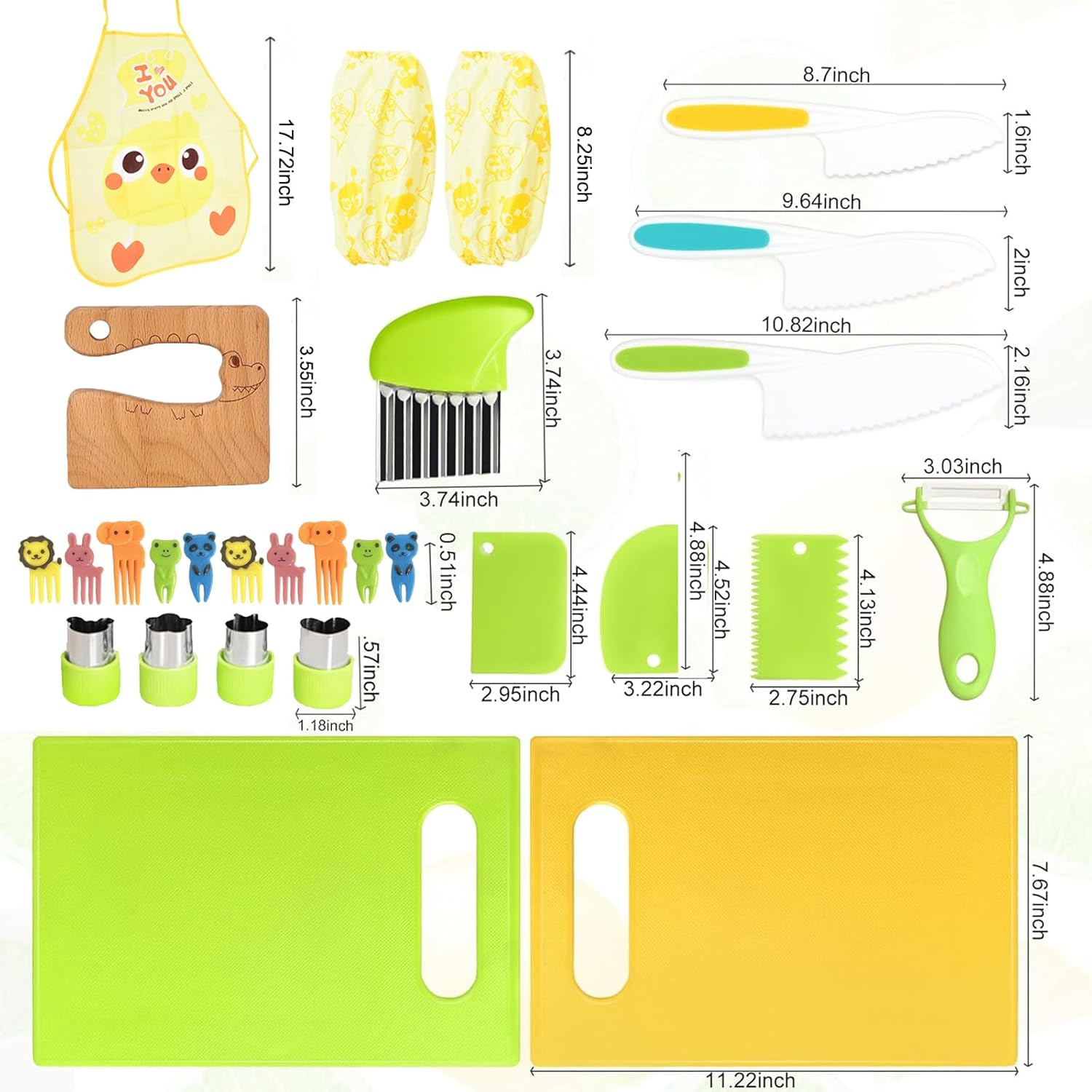 28 PCS Kids Safe Knives Set: Toddler Knife Set for Real Cooking, Kids' Cooking Kits Kitchen Tool Toy for 2-10 Boy Girl Birthday Gift - White Green-4Pcs image number 6