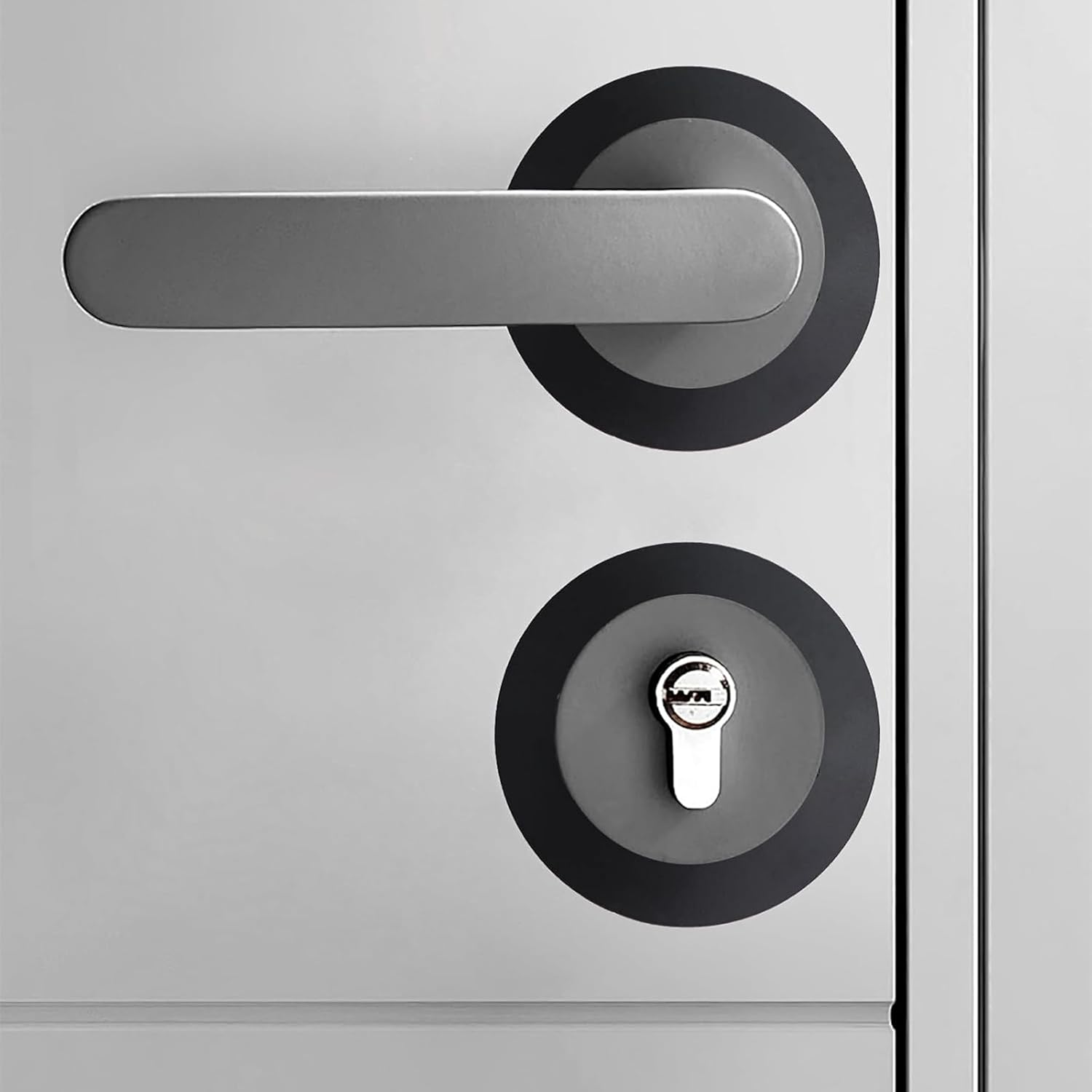 2Pcs Door Knob Plates round Version,Premium Iron Scar Plate for Door Knob Door Handle Reinforcement Fixing Cover,Door Lock Hole Backing Reinforcer Kit,Stainless Steel Material,Matte Black