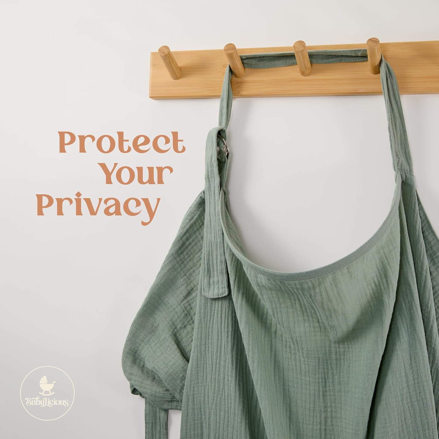 Muslin Nursing Cover for Breastfeeding - Breast Feeding Covers for Women | Breathable 100% Muslin Cotton Breastfeeding Cover with Arch-Line and Adjustable Straps | Breastfeeding Essentials(Sage Green) - Boho Rainbow image number 7