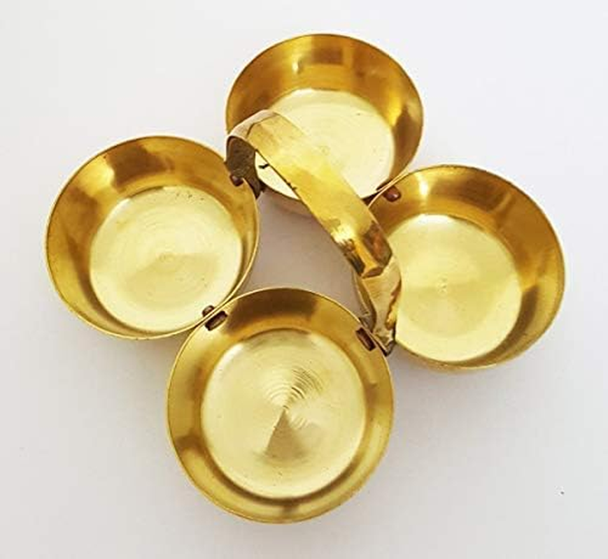 Brass Metal Chowmukh/Puja, Roli, Chawal, Mishri/Chowmukh/Patra/Haldi Kumkum Holder 4 Bowl Stand Holder (Size -3) Set of - 1 PCS (3.5 Inch 225ML) image number 3