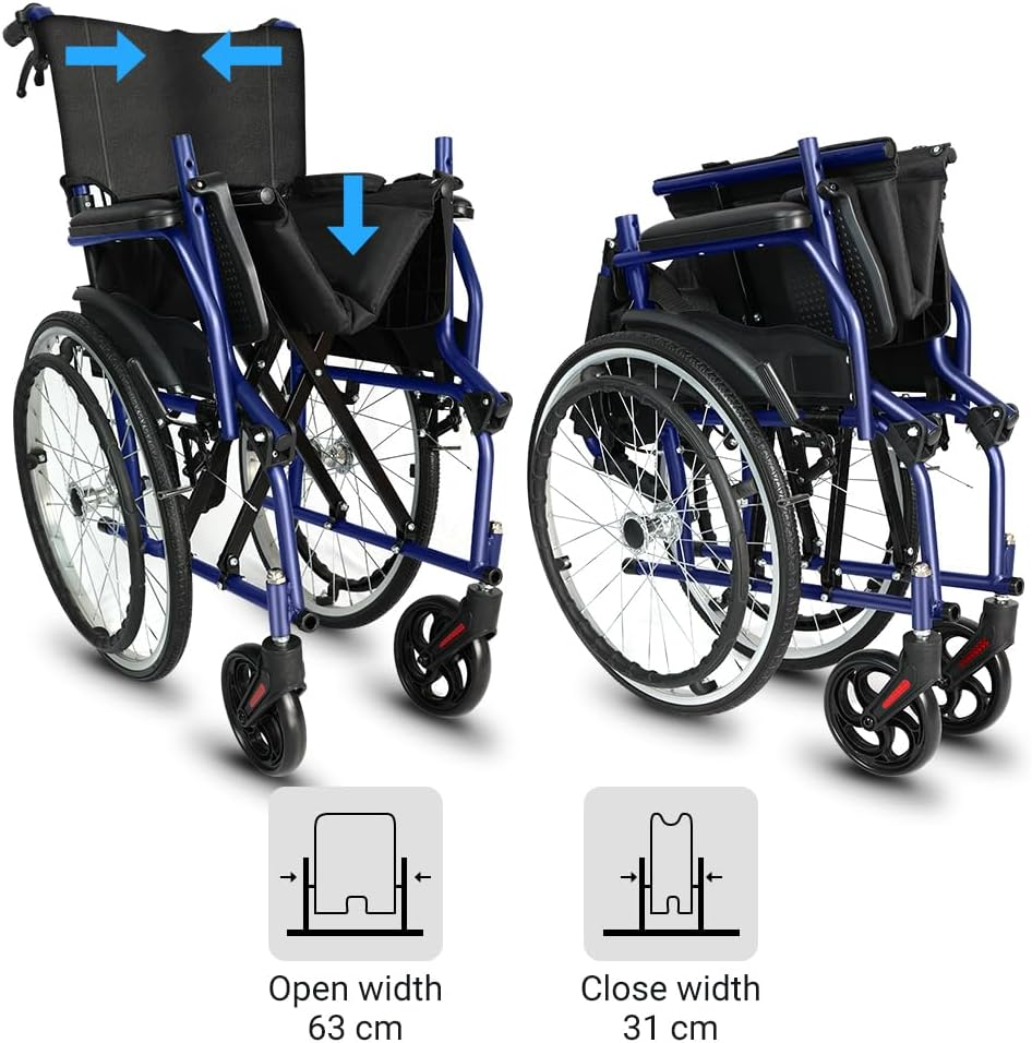 Altus Self-Propelled Wheelchair Manual Lightweight Mobility Transport 20-Inch Wheel Chair (Blue Frame)
