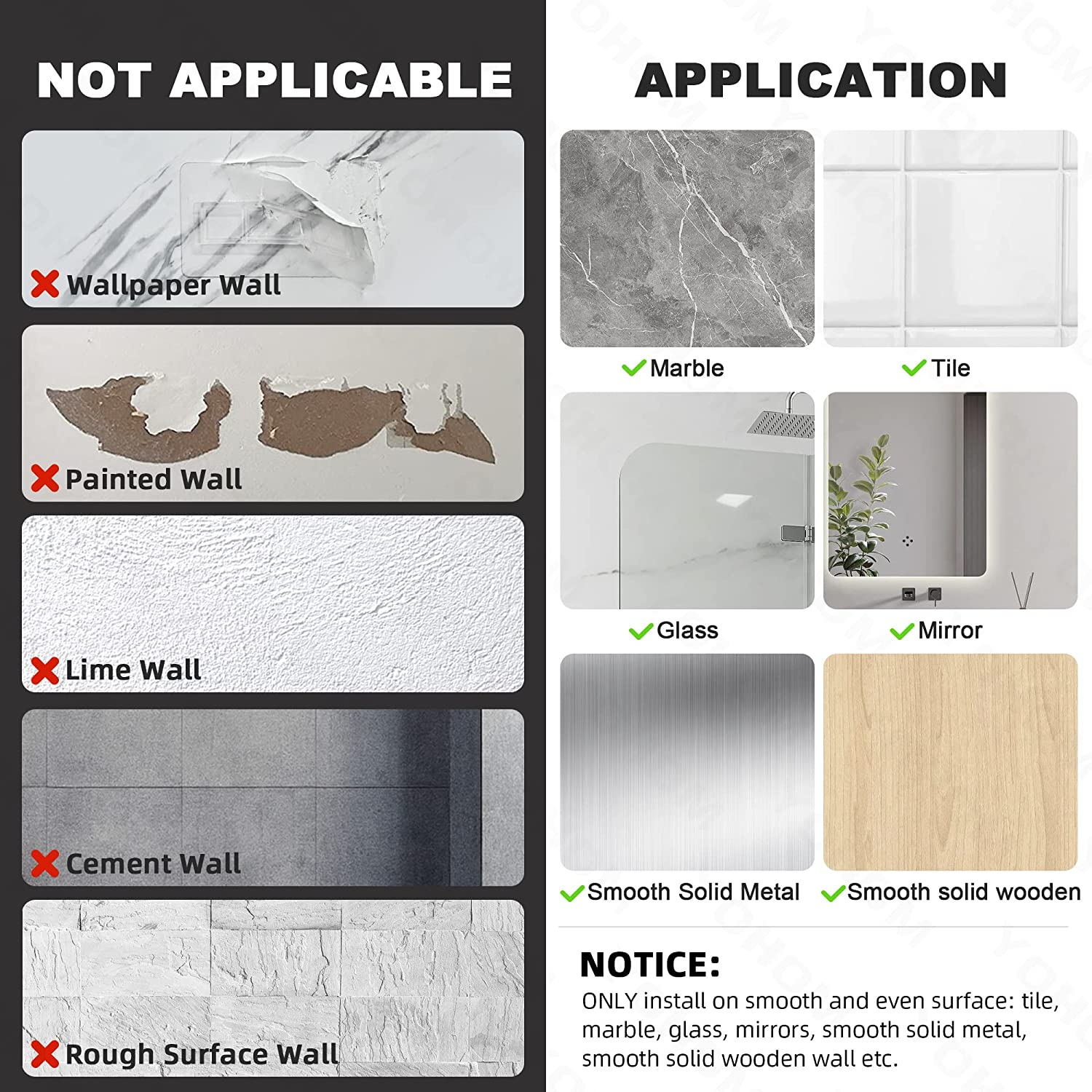 YOHOM Bathroom Shelf Adhesive Shower Caddy for Tile Wall Stick on Shower Shelf No Drilling White Shampoo Holder Organizer Plastic image number 4