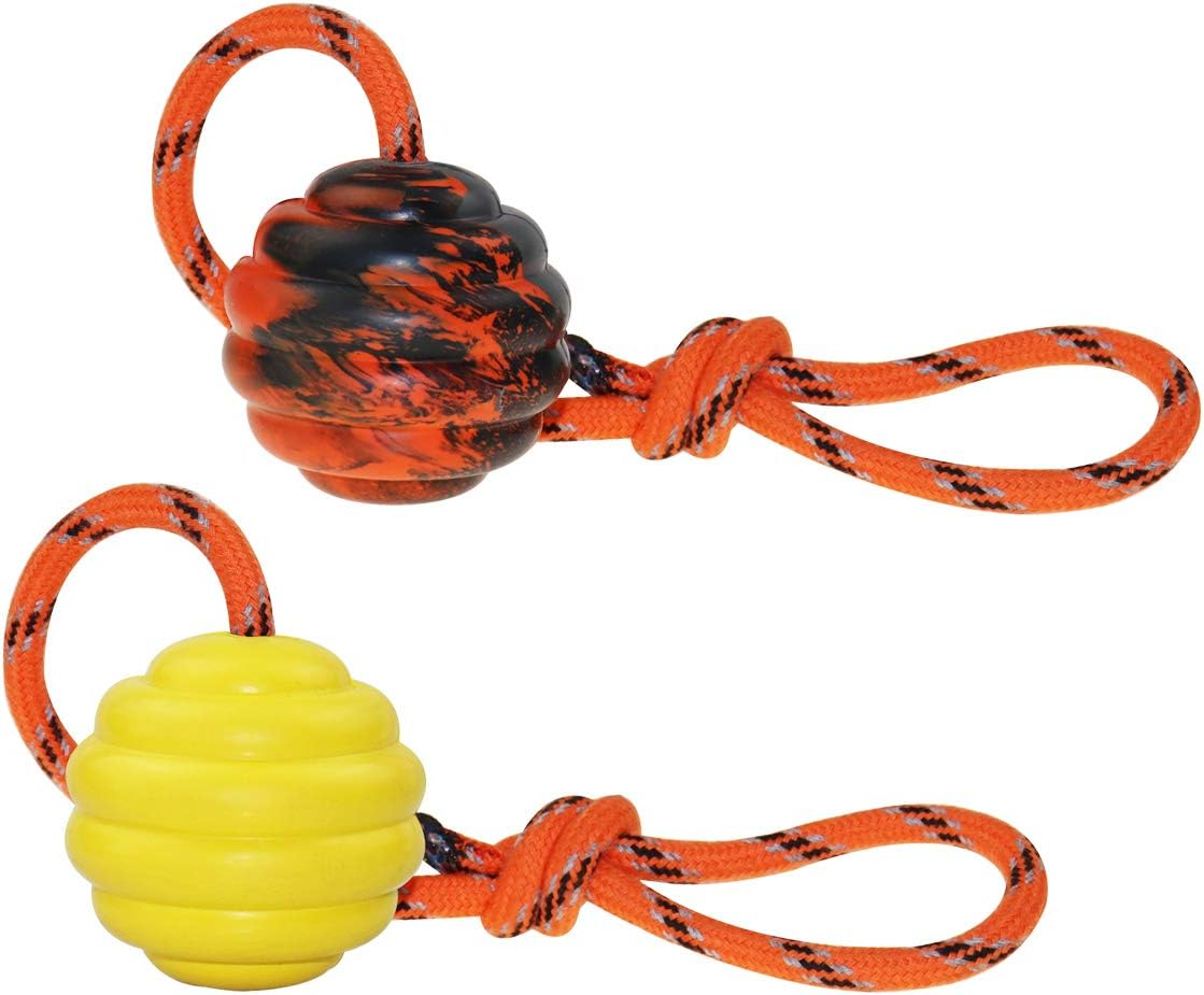 Nevperish K9 Training Ball with Rope, Exercise and Reward Toy for Dogs - Indestructible Dog Toy Ball with Handle for Training Pull, Throw, Tug - Belgian Malinois Gifts