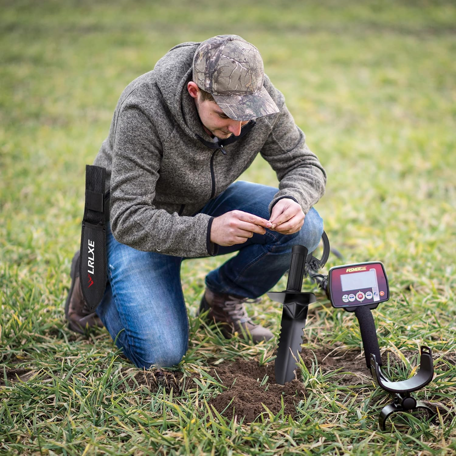 LRLXE Metal Detector Shovel, Sturdy Heavy Duty Double Serrated Edge Digger, Metal Detecting Digging Tool with Sheath for Metal Detection Digging, Garden Accessories for Planting, for Belt Mount image number 4