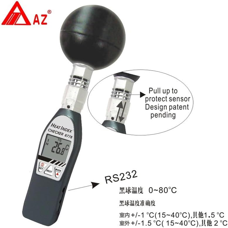 AZ8778 Portable Wet Bulb Globe Temperature WBGT Heat Stress Monitor with 75 Mm Black Ball image number 3
