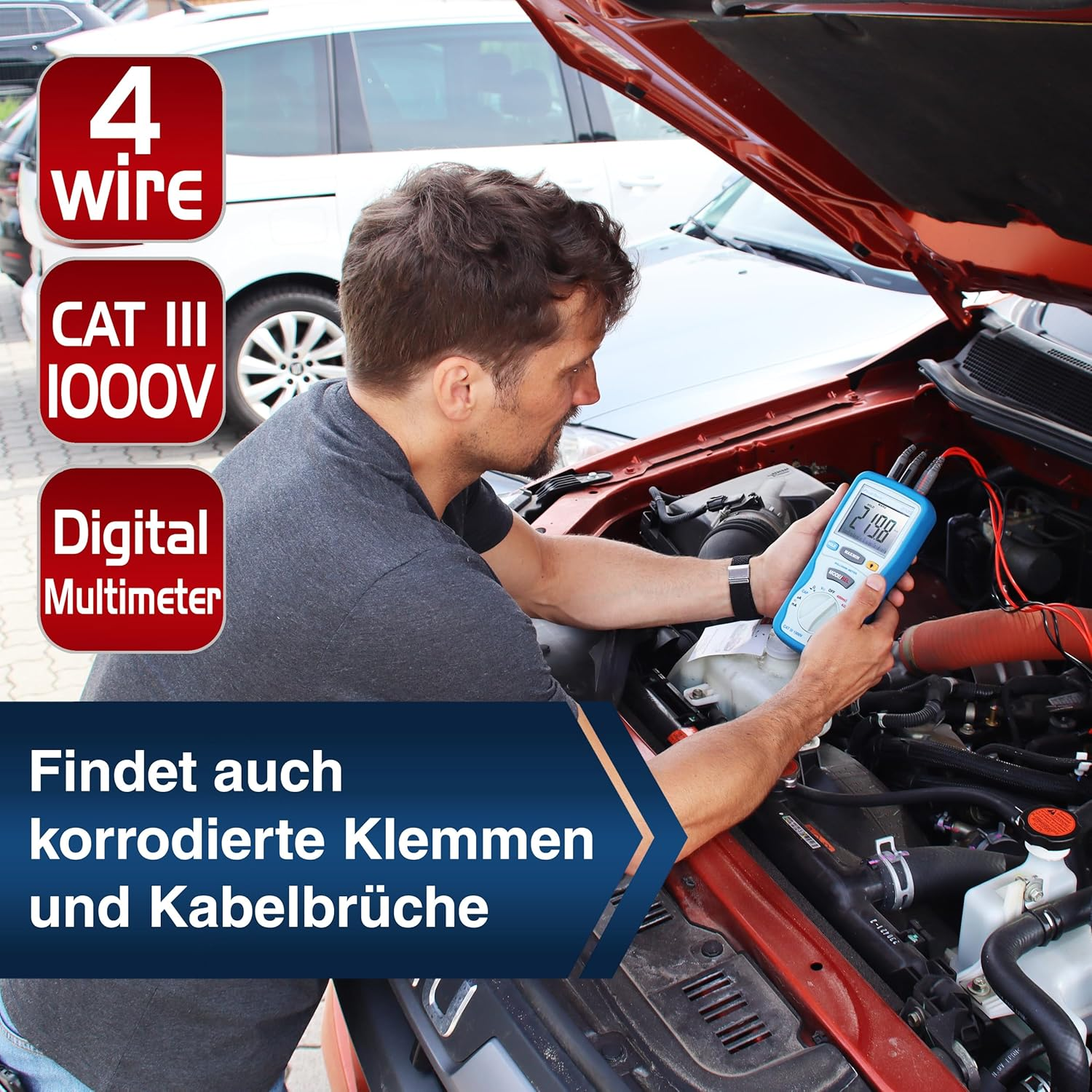 Peaktech 2705 Digital Milliohmmeter with 4-Pin Kelvin Test Leads, Resistance Measurements, T&Uuml;V/GS, Milliohm Meter, Current, Tester, Multimeter, Continuity Tester, CAT III 1000 V, P 2705 image number 2