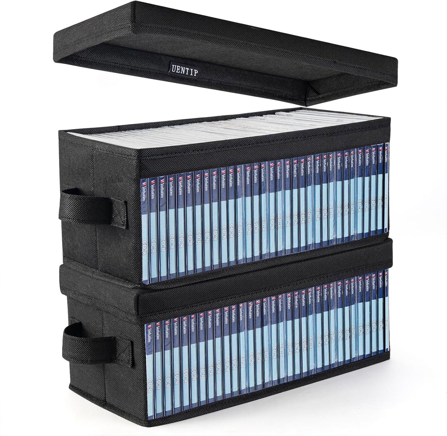 UENTIP CD Storage Boxes - Pack of 4 CD Case Storage - 13.2" X 5.9" X 5.3", Holds 30 Full Cds, 60 Slim Cds, 165 Discs in Sleeves - Black (4 Pack) image number 2