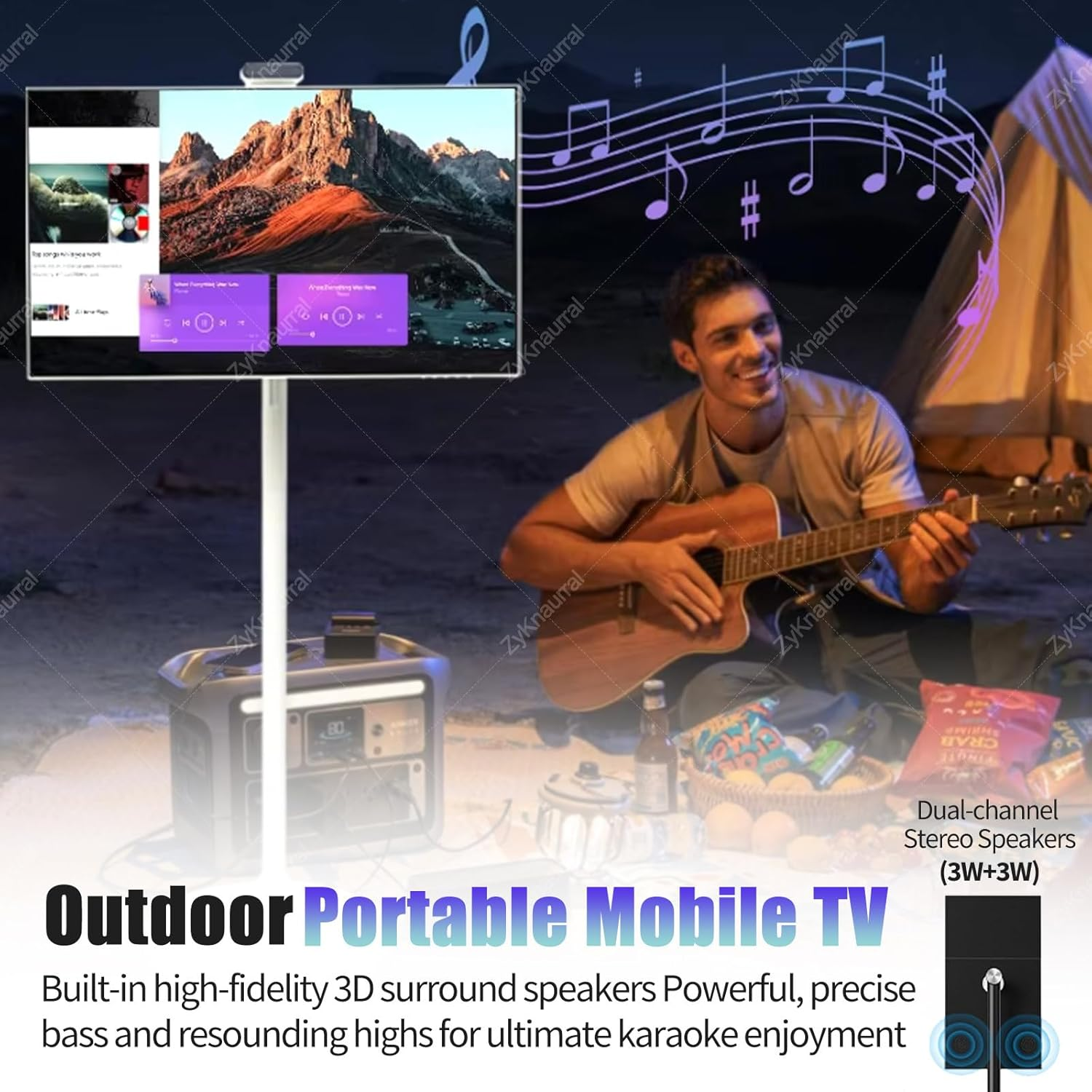 Portable TV on Wheels with Rotating Touchscreen Monitor with Android OS, Rolling Tablet Screen with Base, Built-In 6000Mah Battery, Supports Horizontal and Vertical Screen Display Black-4+64G image number 6