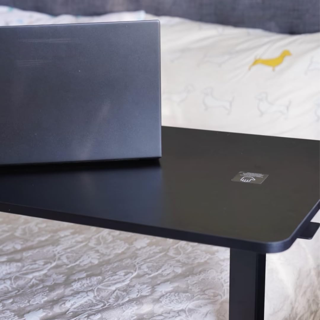 Overbed Bedside Table with Gas Lift & Ajustable Height Rolling Lockable Wheels for Laptop (Black) image number 1