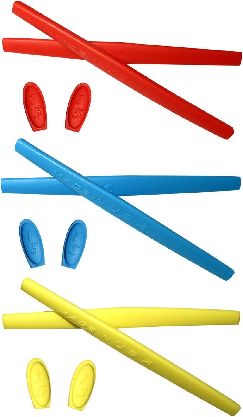HKUCO Replacement Silicone Leg Set for Oakley X Metal XX Ear Socks Rubber Kit - Red/Blue/Black, Red/Blue/Black image number 5
