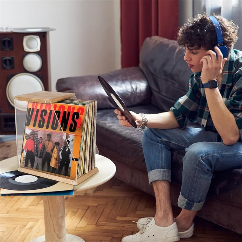 Vinyl Record Storage Box - Portable Vinyl Storage Organizer for 40 Lps, Dustproof Sturdy Design, Stylish Decorative Solution for Collectors Music Enthusiasts image number 4