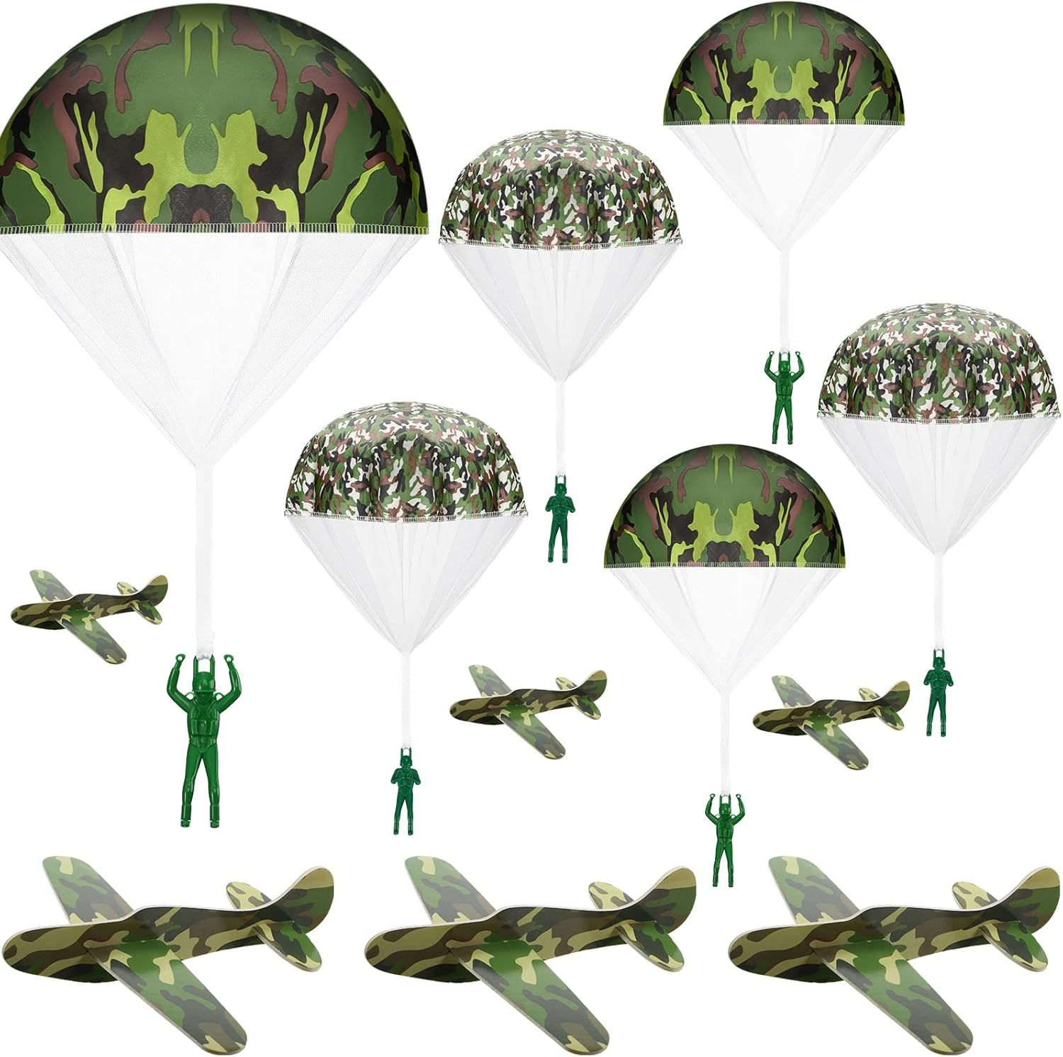 Jerify 20 PCS Parachute Toys and Camouflage Foam Airplanes Set, Parachute Army Men Toys Army Hand Throw and Foam Glider for Boys Outdoor Party Favors (Classic Style) image number 5