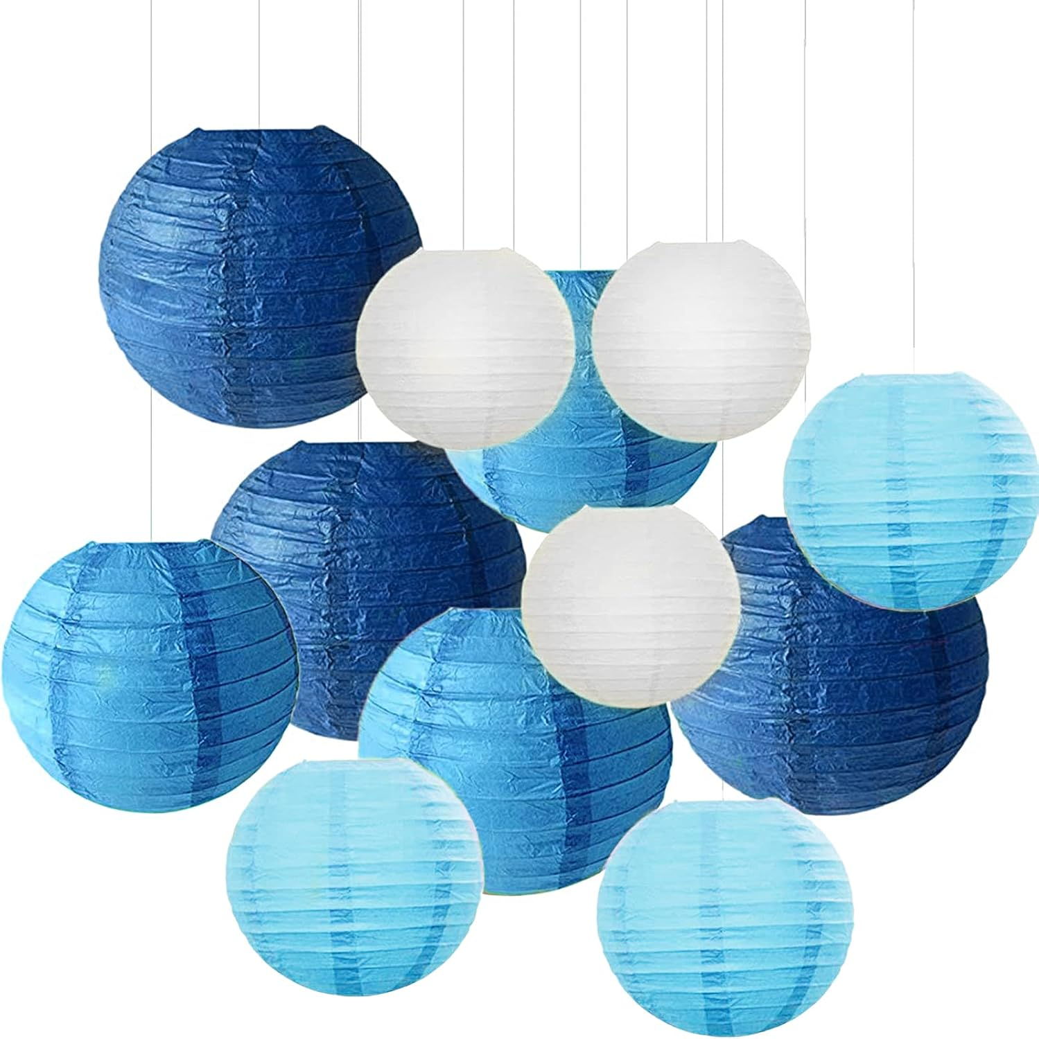 12PCS Paper round Lantern for Birthday Bridal Wedding Baby Shower Festival Party Decoration - Great for Indoor or Outdoor (Blue)