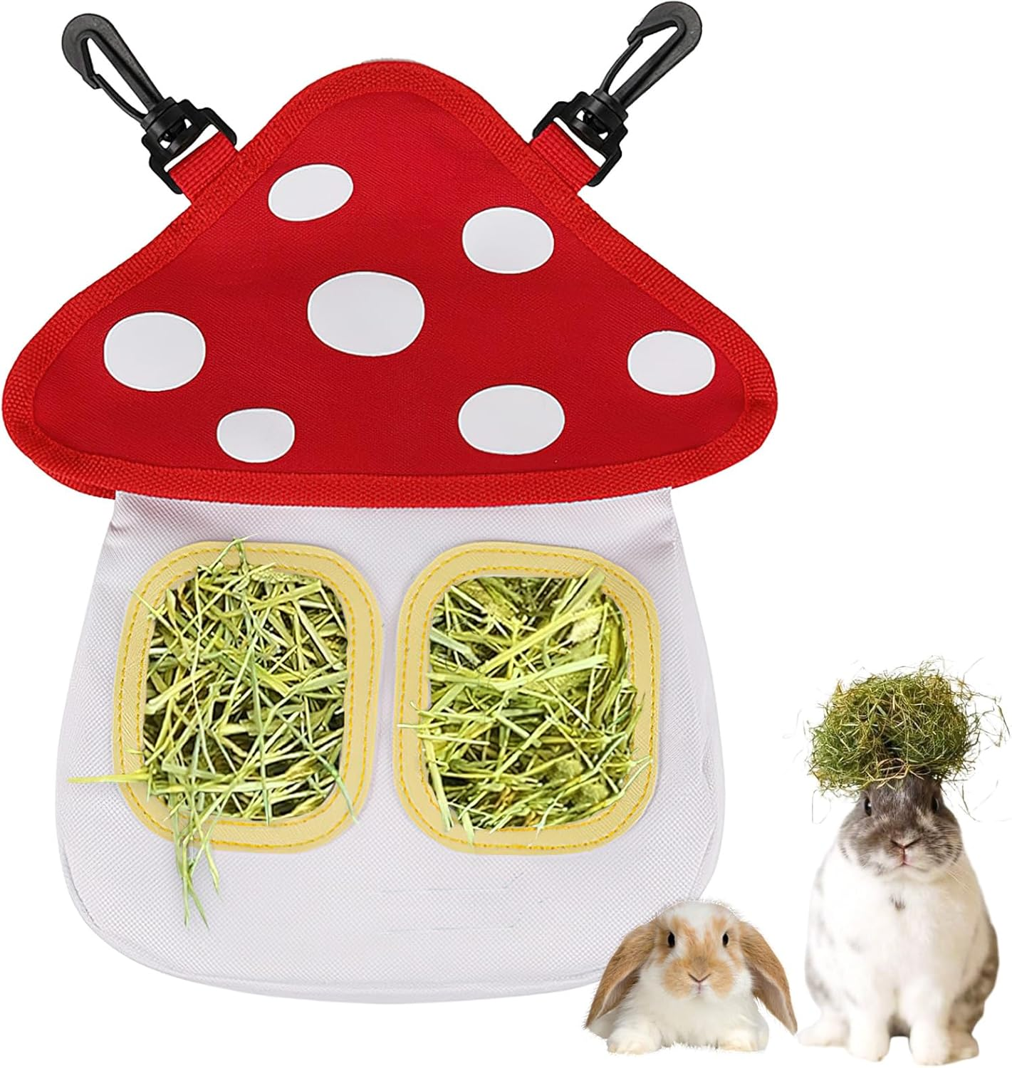 Hay Bag Guinea Pigs, Dellyy Rabbit Food Bag, Hay Bag, Guinea Pigs, Small Animal Feeder, for Rabbit, Chinchilla, Hamster, Small Animals, with 2 Windows (White, 2) image number 3