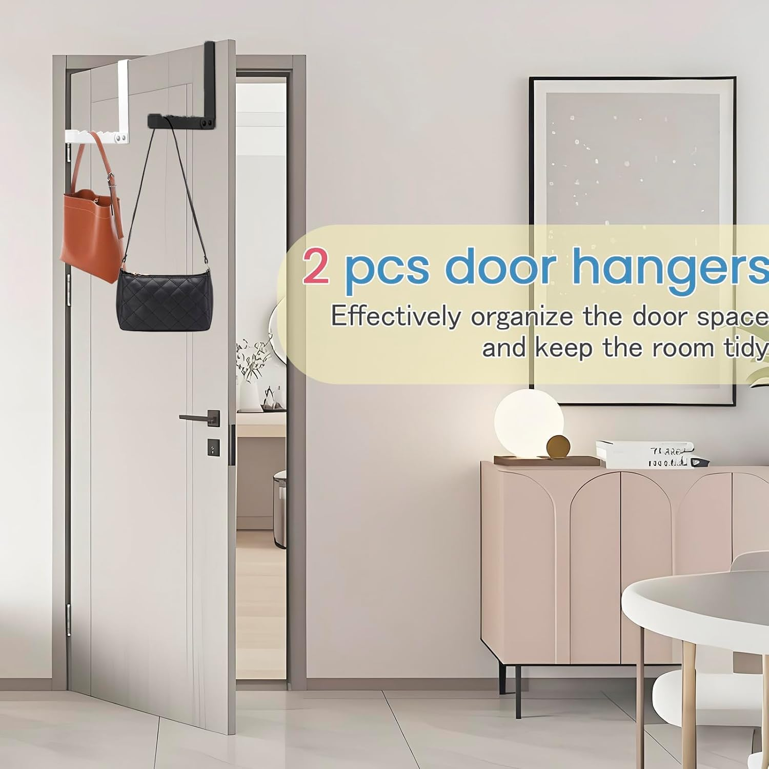 2PCS over the Door Hook，Door Hooks Foldable over Door Hanger for Hanging Clothes，Door Hanger with 5 Groves, over Door Hook for Coats, Pants, Bags, Hats, Scarves (White, Black) ﻿ image number 5