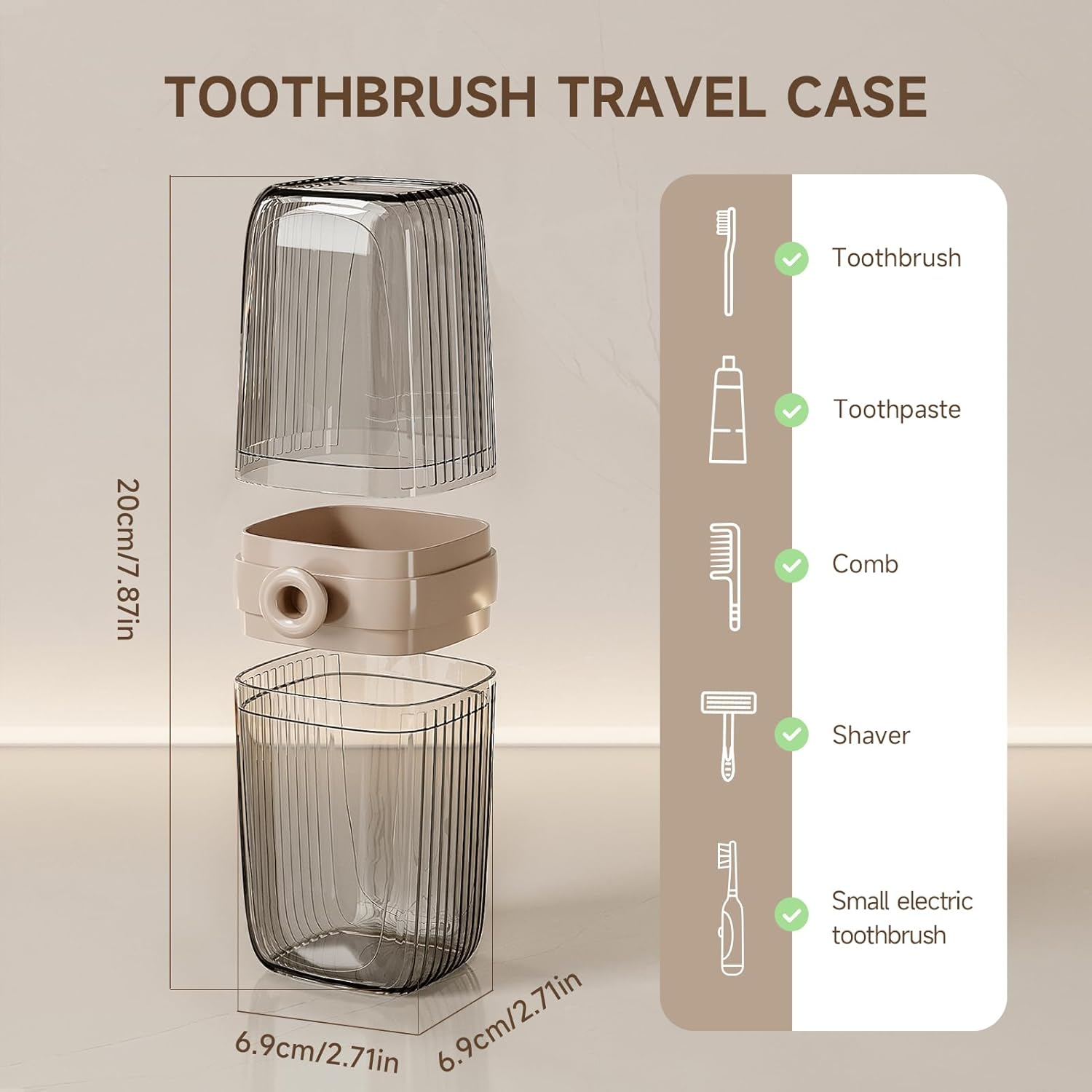 Toothbrush Travel Case, 2 in 1 Toothbrush Holder and Rinse Cup, Large Capacity Toothbrush Cup with Cover, Portable Travel Toothbrush Holder for Traveling, Camping, Trip - 1Pcs - Clear