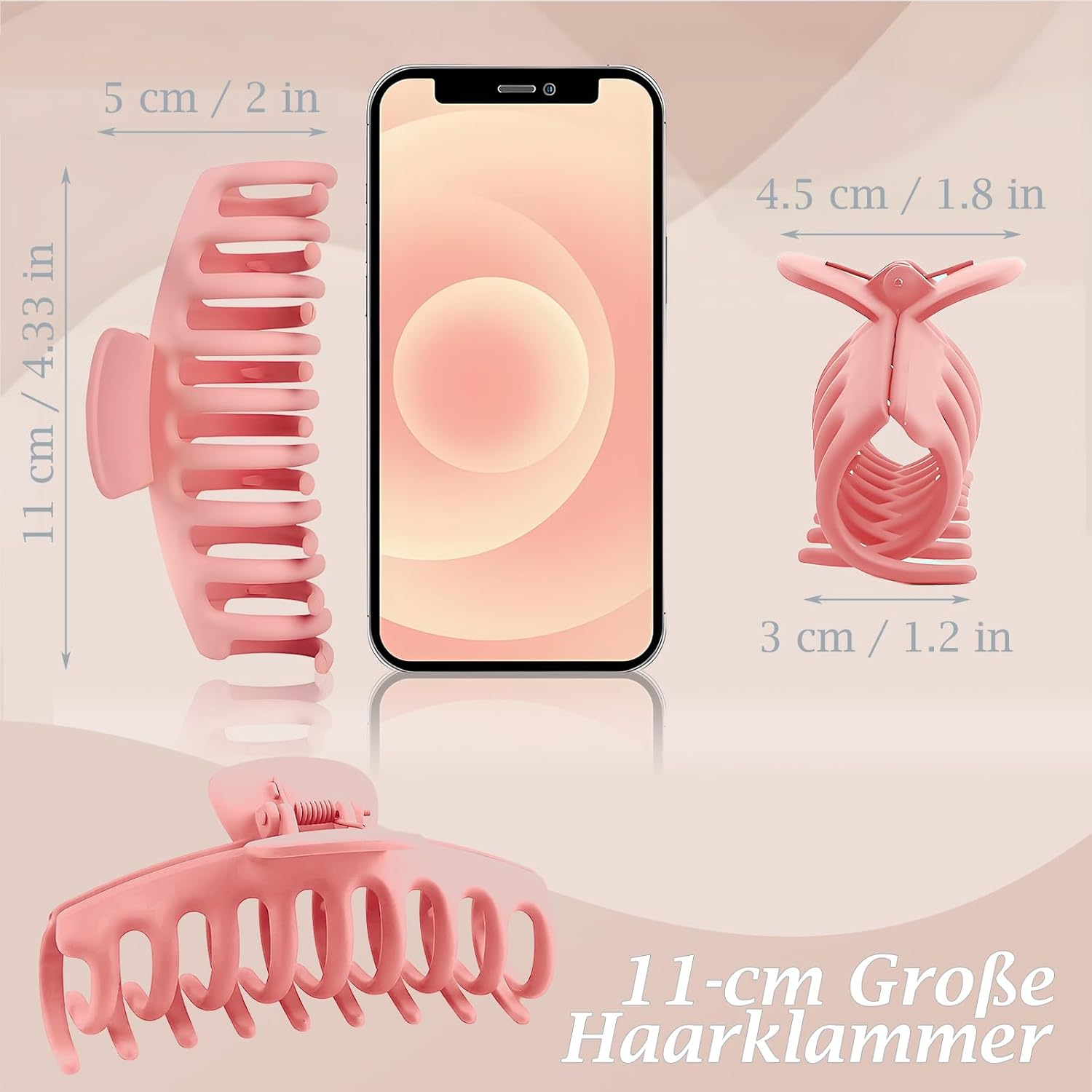 PUSCOBSY Hair Clips for Women Hair Clip Large for Thick Hair 11 Cm Non-Slip Hair Clips Pack of 4 Strong Hold Hair Clip Black Light Brown Grey Blue Pink image number 1